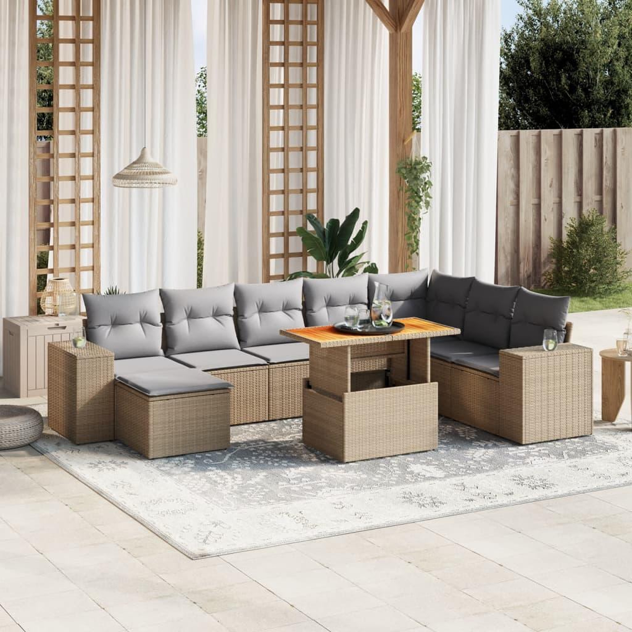 VIDAXL Salon de jardin avec coussins 9 pcs beige resine tressee