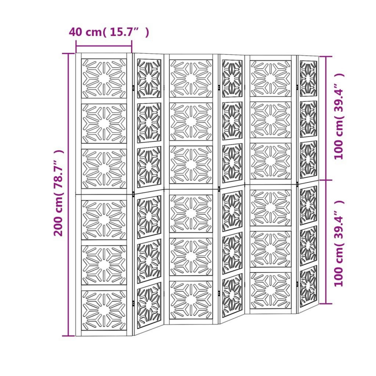 VIDAXL Cloison de separation 6 panneaux marron noir paulownia massif