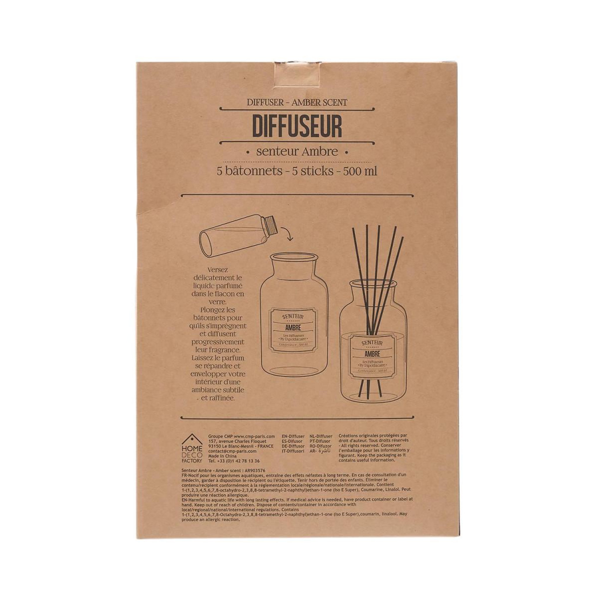 Voir la diapositive 4 : The Home Deco Factory Diffuseur de parfum  apothicaire  500ml ambre