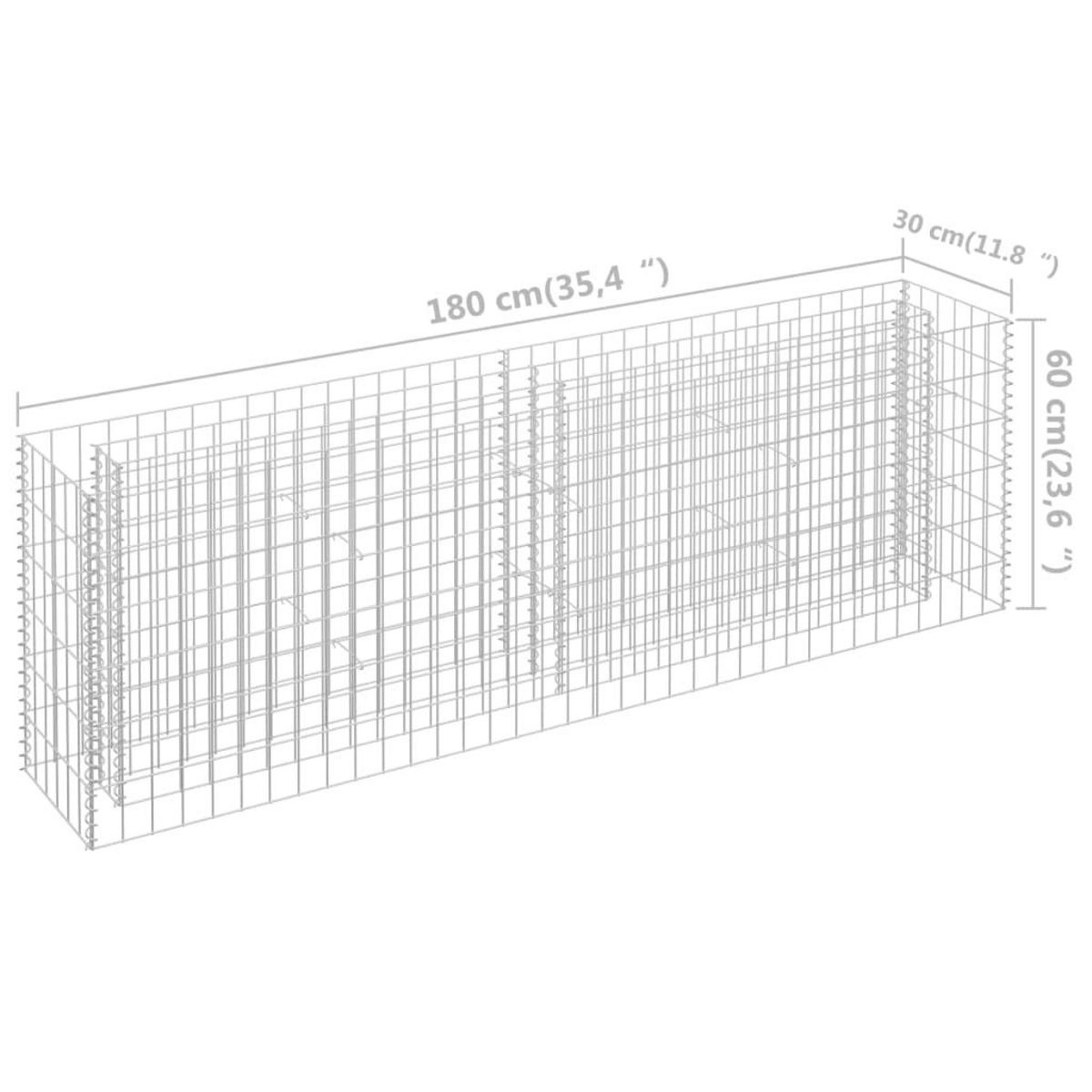 VIDAXL Lit sureleve a gabion Acier galvanise 180x30x60 cm