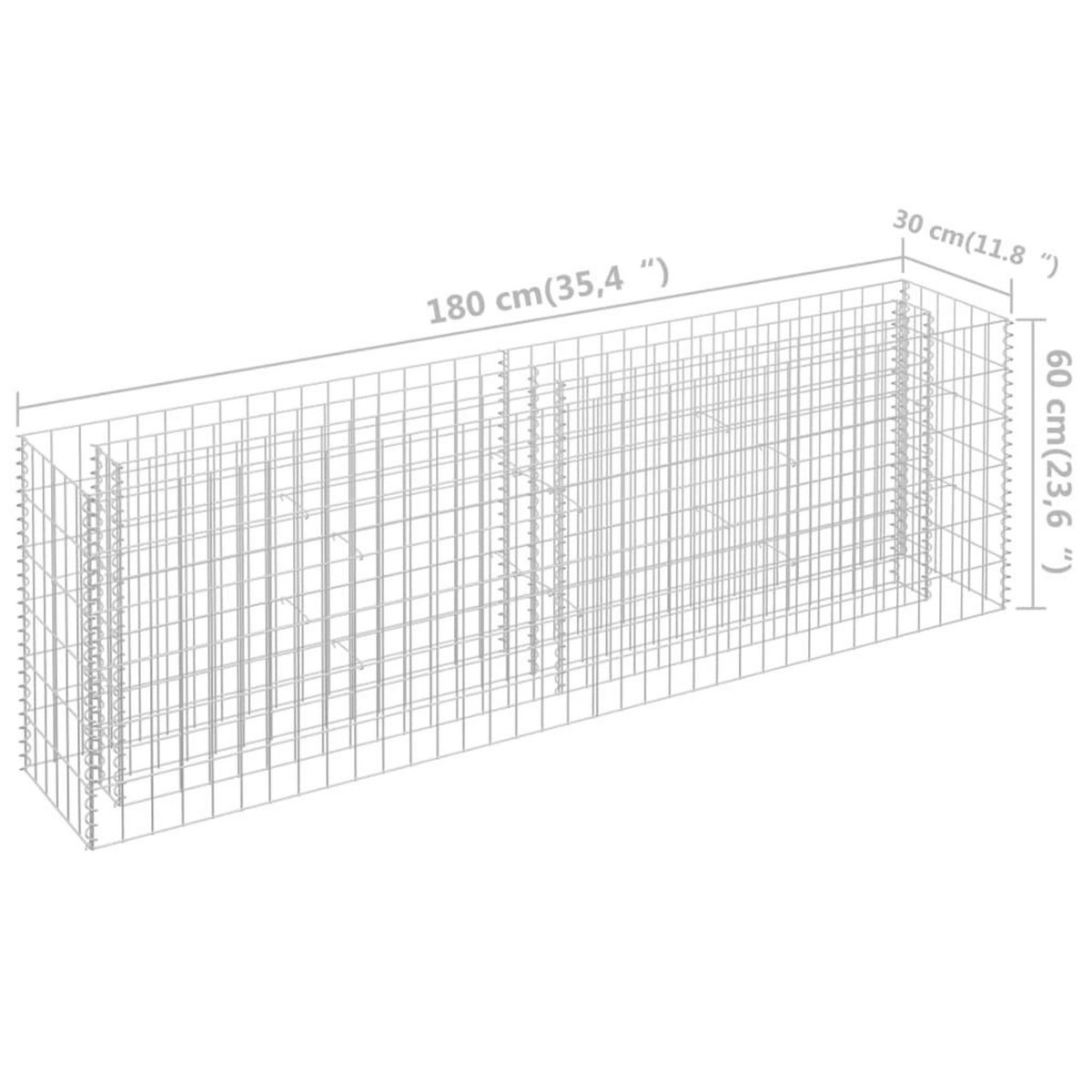 VIDAXL Lit sureleve a gabion Acier galvanise 180x30x60 cm