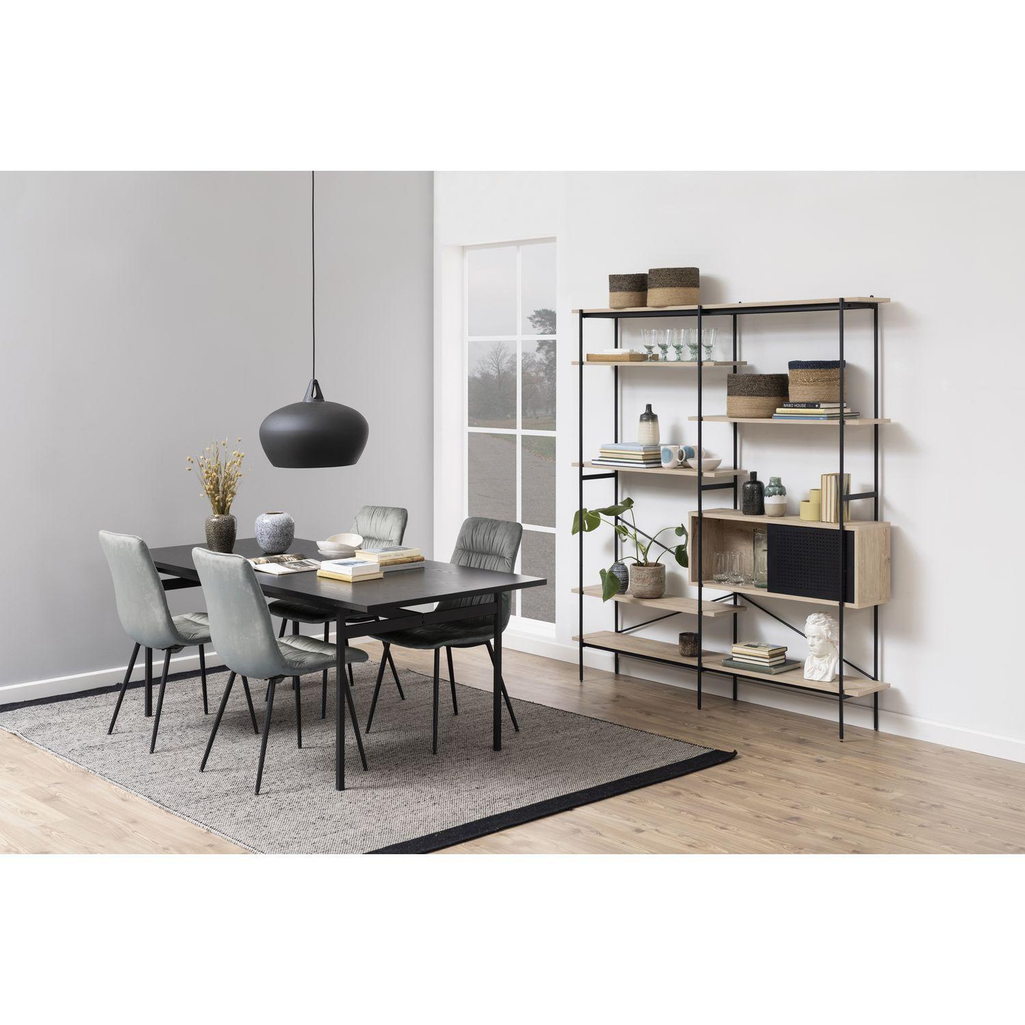 Voir la diapositive 4 : TOILINUX Table à manger en mélaminé et métal 4 à 6 convives - l. 200 cm - noir