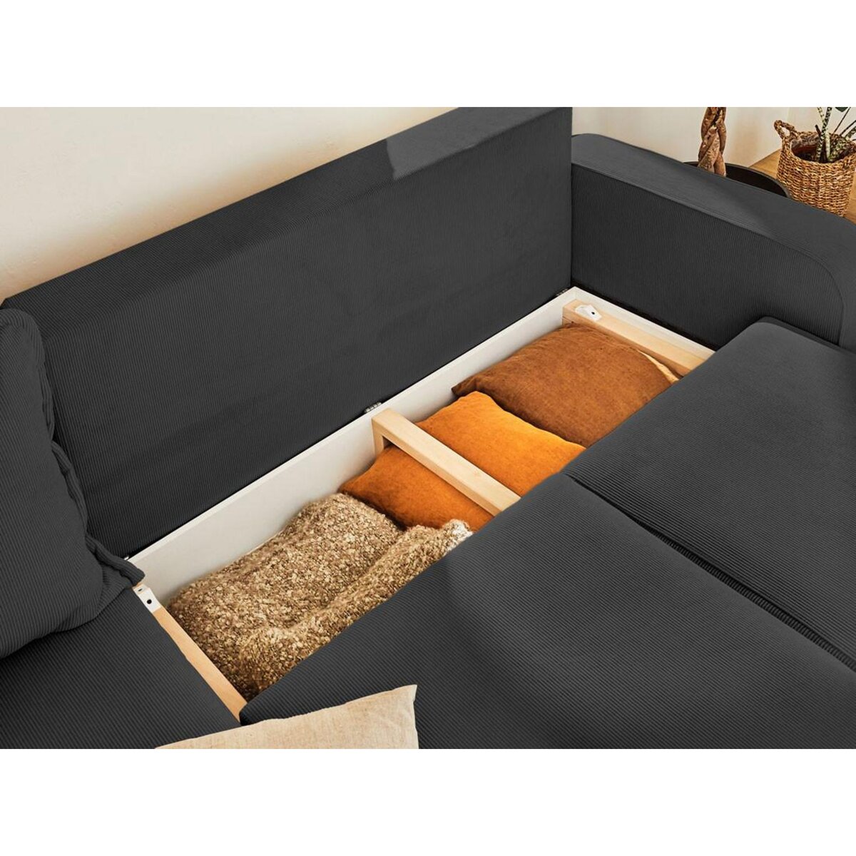 LISA DESIGN Albane - canapé d'angle gauche - 4 places - convertible avec coffre - en velours côtelé