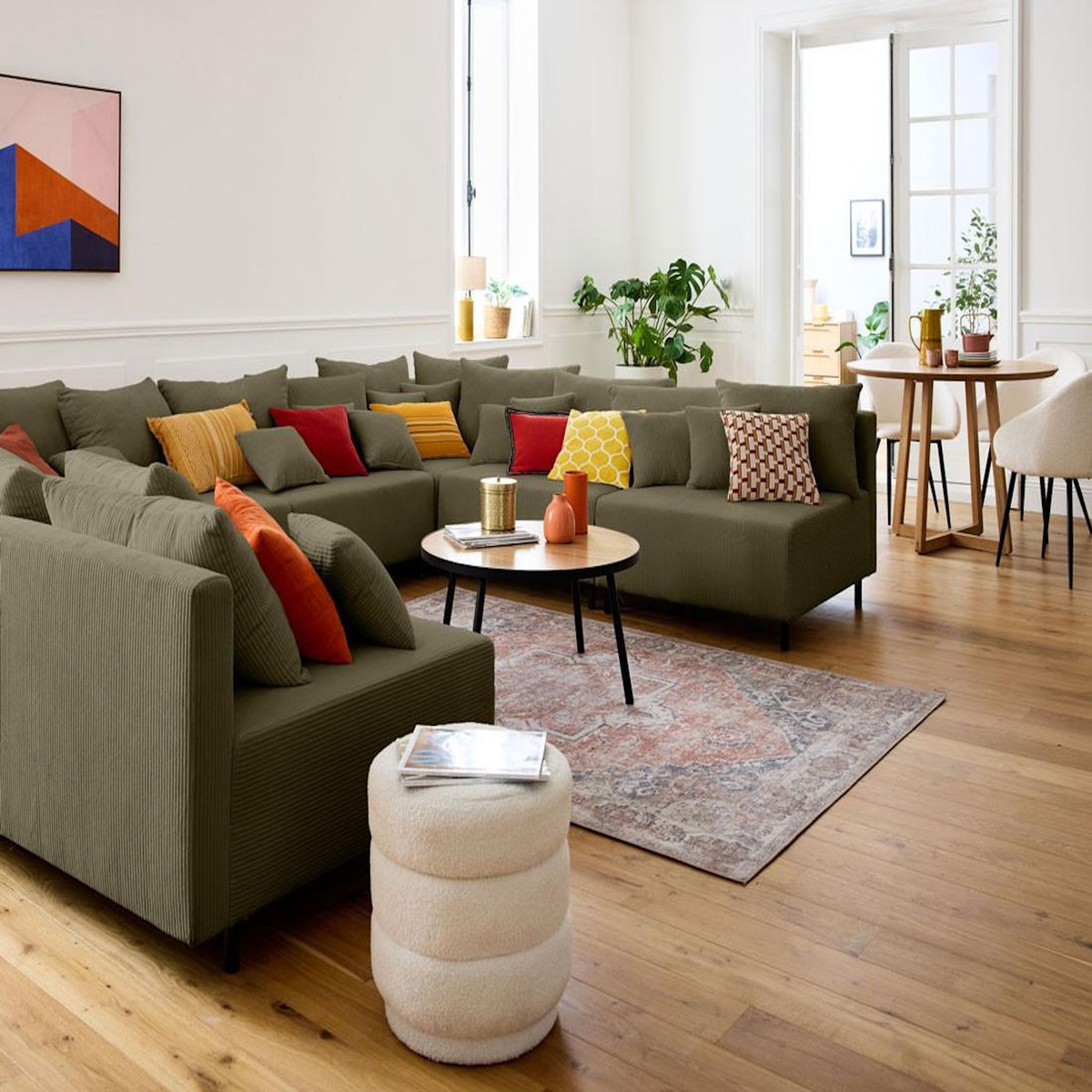 LISA DESIGN Edinburg - canapé modulable panoramique 8 places - en velours côtelé