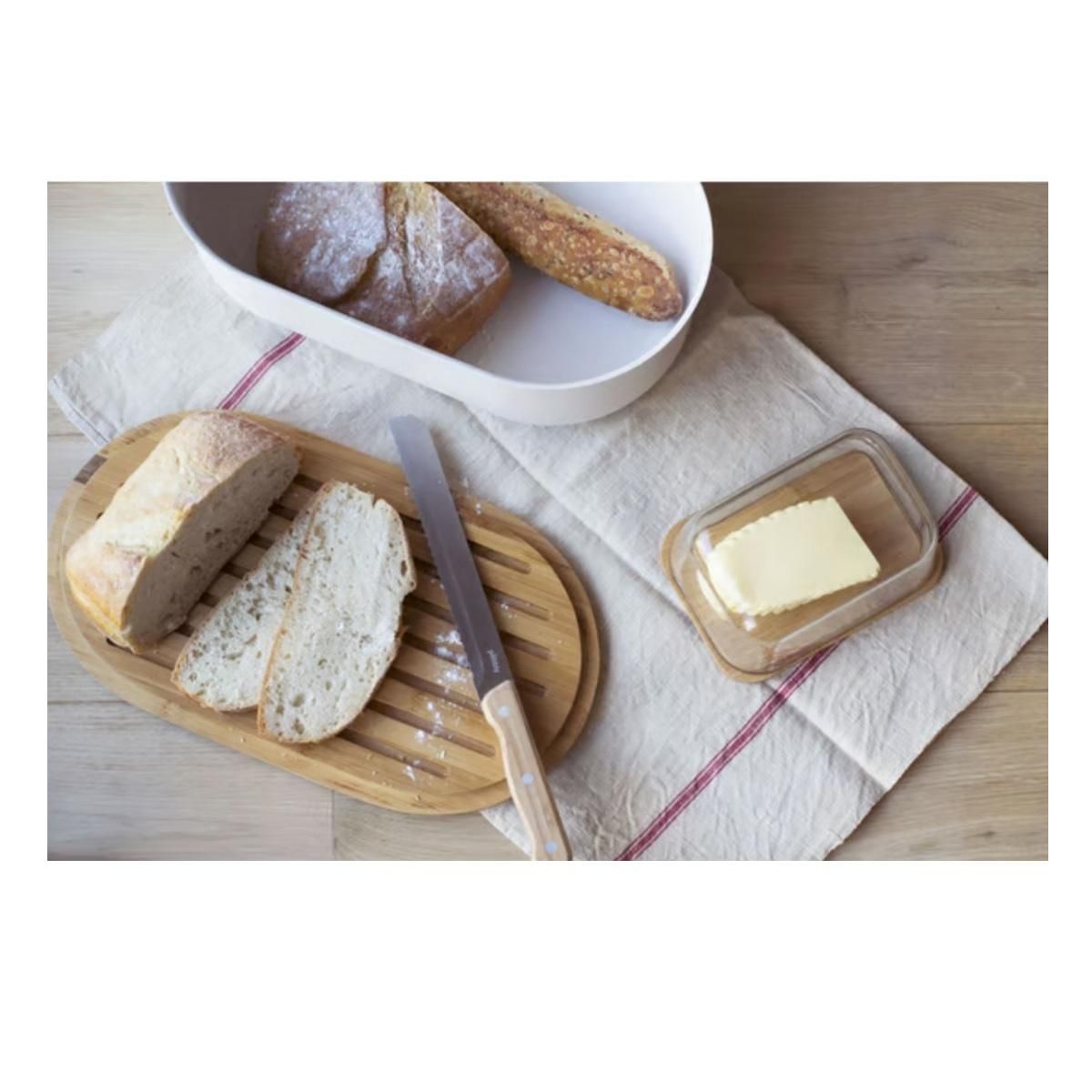 PEBBLY Boîte à pain 4 en 1 creme 36x20x13 cm avec couteau