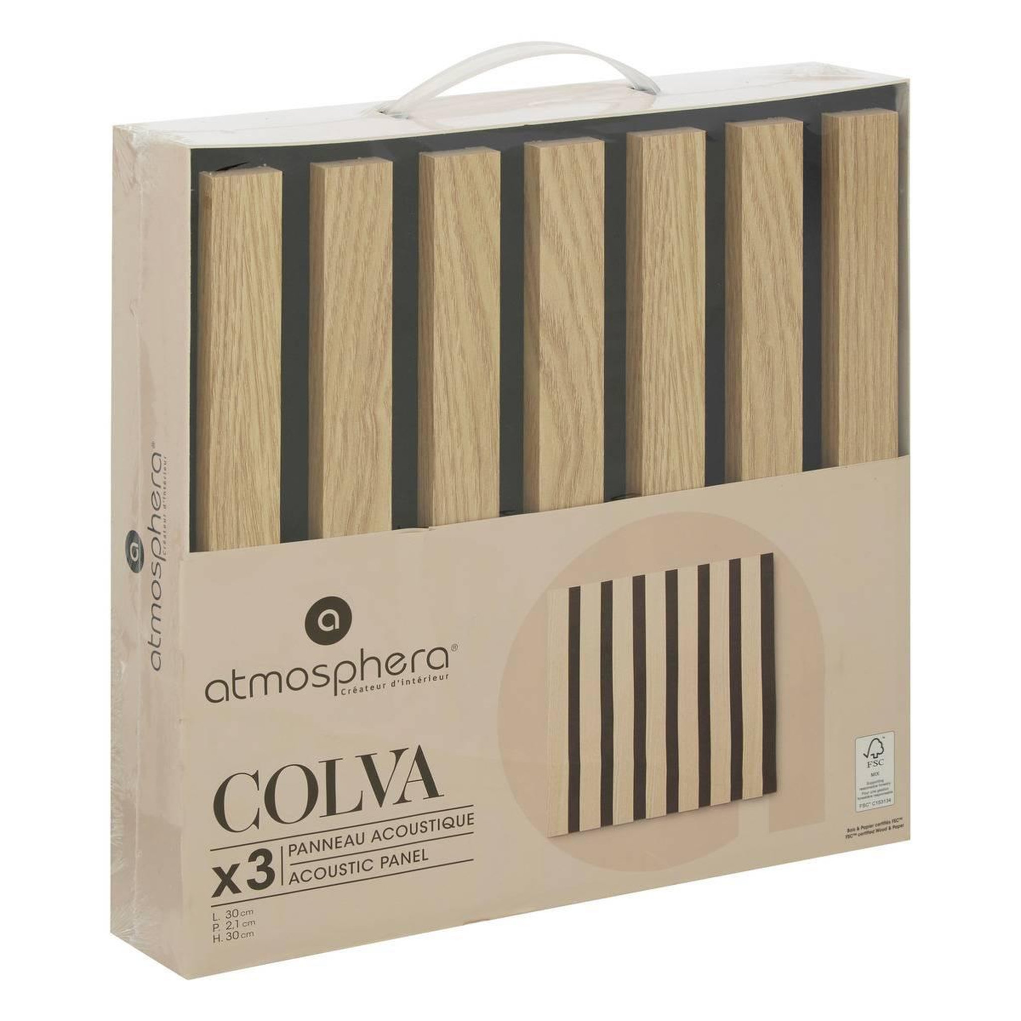 Voir la diapositive 4 : ATMOSPHERA Lot de 3 panneaux déco  colva  30x30cm naturel
