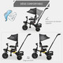 Voir la diapositive 6 : HOMCOM Tricycle enfant évolutif pliable 4 en 1 multifonction - pare-soleil, canne télescopique amovible - siège pivotant, harnais, arceau sécurité - 3 paniers rangement - métal PP noir