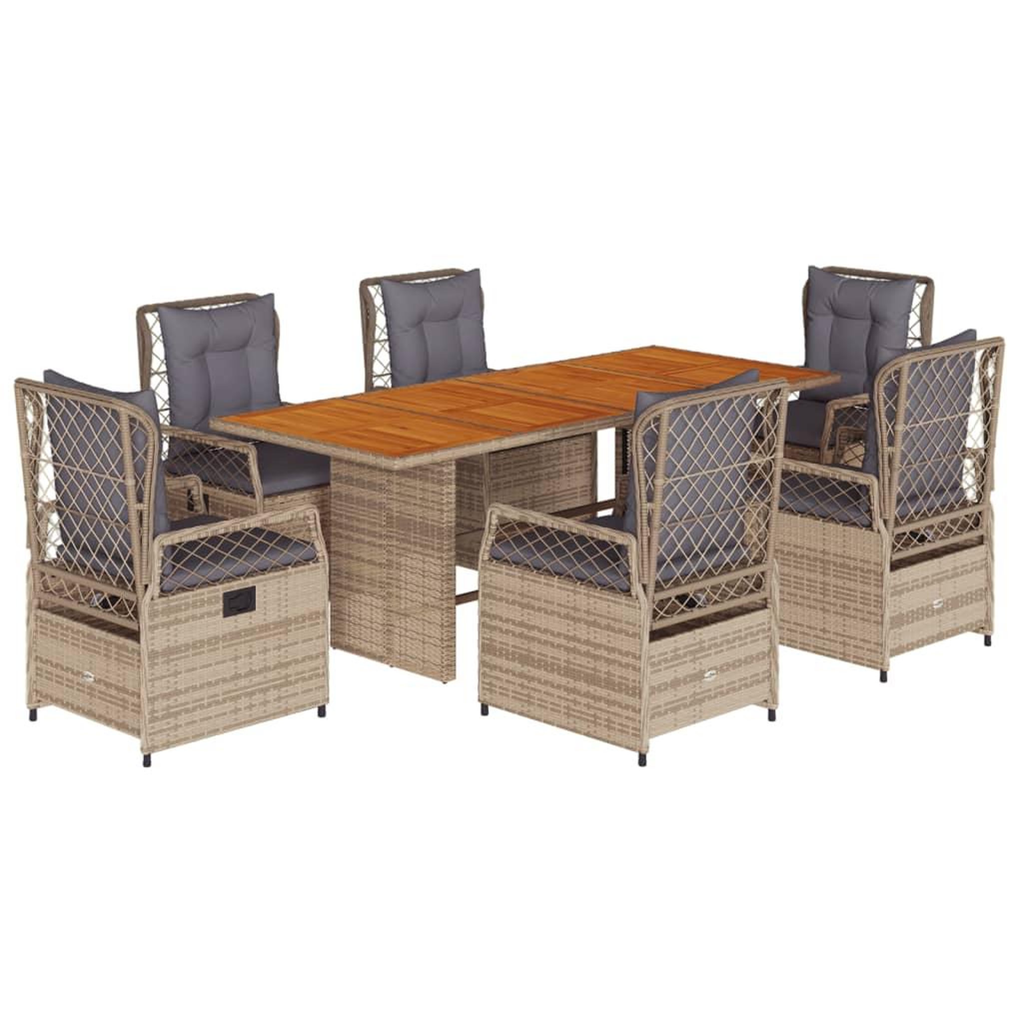 Voir la diapositive 2 : VIDAXL Ensemble a manger de jardin et coussins 7 pcs beige poly rotin