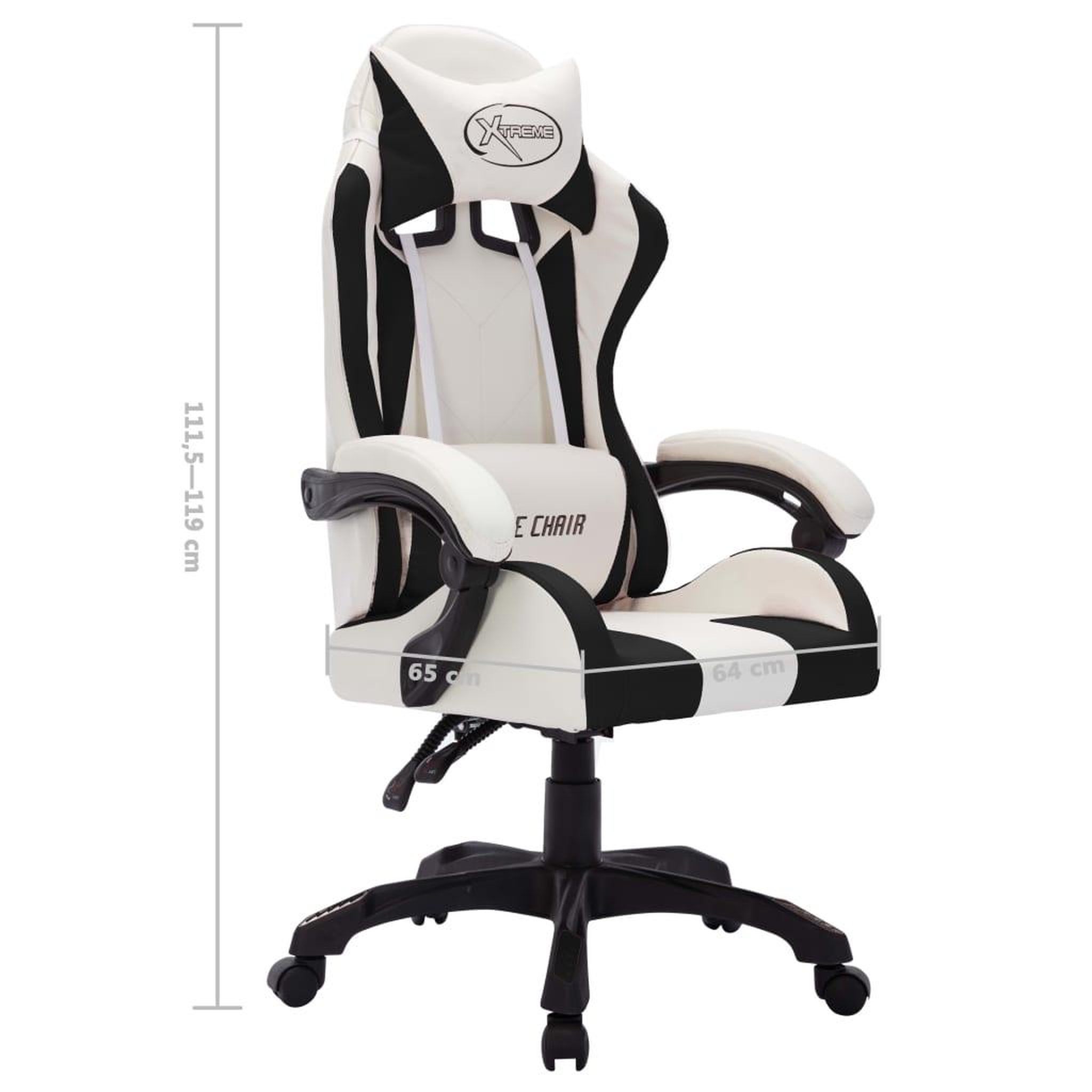 Voir la diapositive 6 : VIDAXL Fauteuil de jeux video avec LED RVB Blanc et noir Similicuir