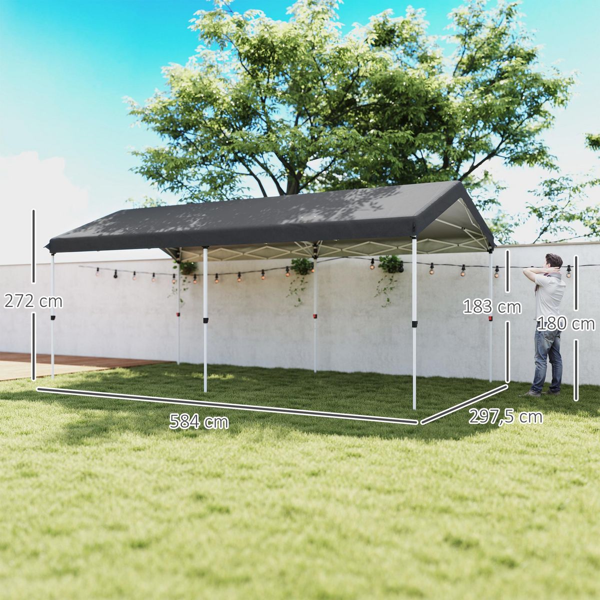 OUTSUNNY Tonnelle barnum pliable pop up 3 x 6 m - hauteur réglable - sac transport toile haute densité UPF50+ gris foncé