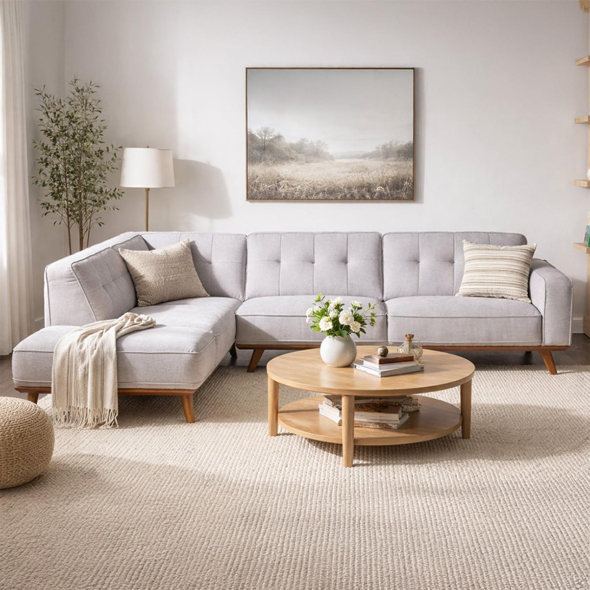 Voir la diapositive 3 : CONCEPT USINE Canapé d'angle design en tissu gris 5-6 places york