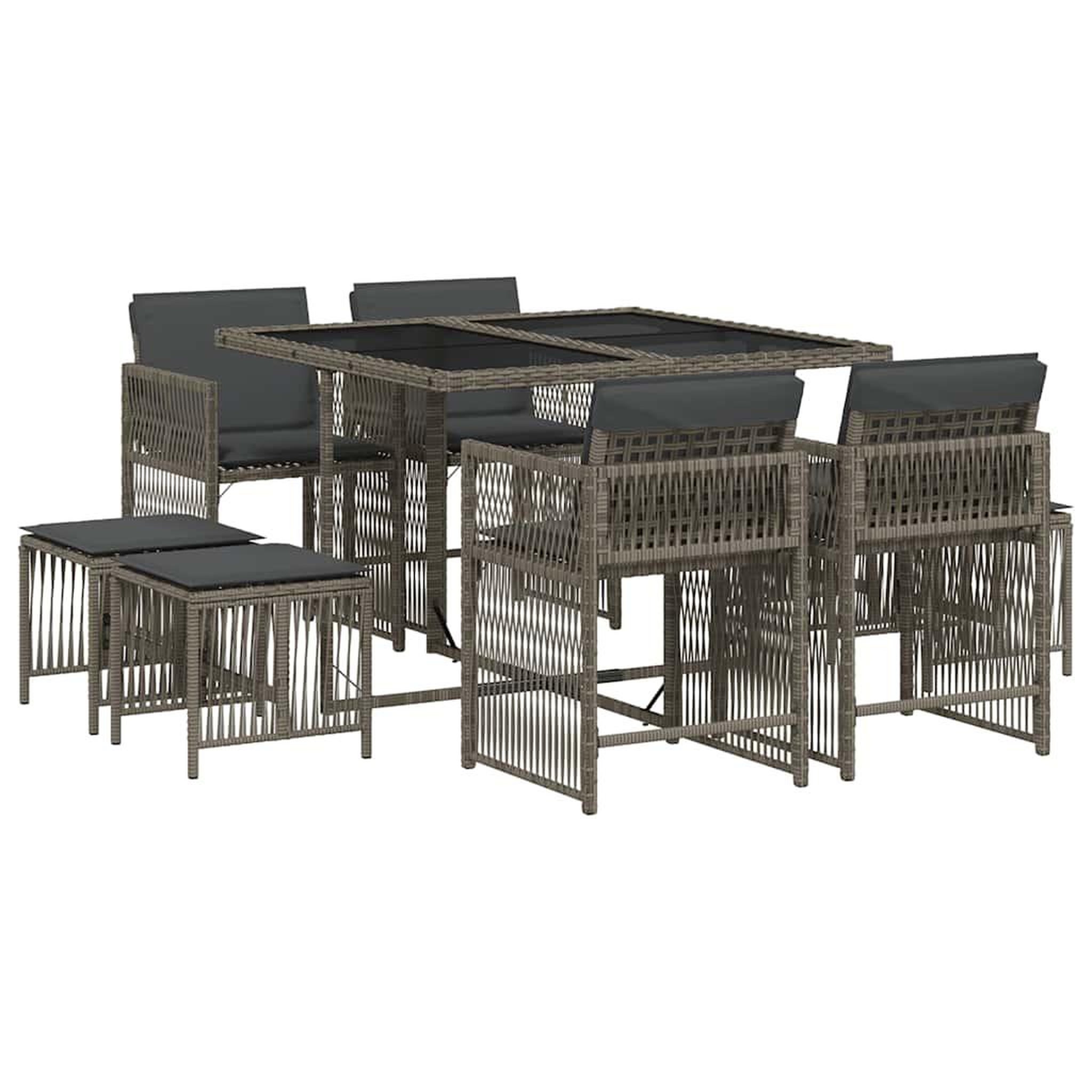 Voir la diapositive 2 : VIDAXL Ensemble a manger de jardin 9 pcs coussins gris resine tressee