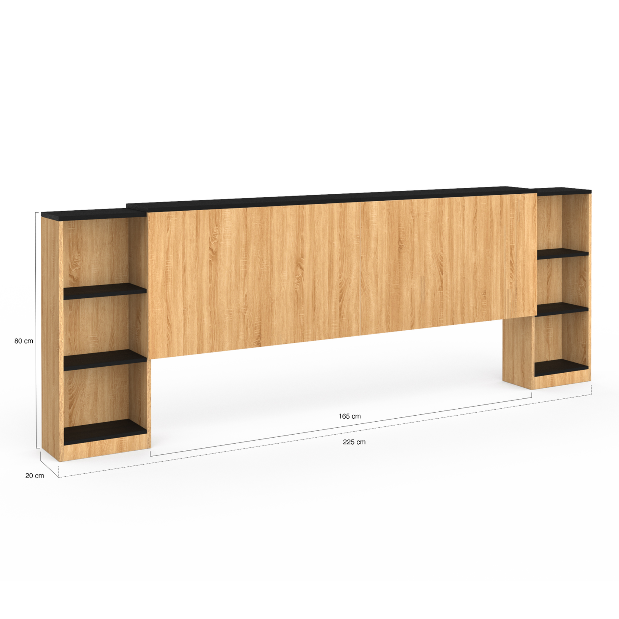 Voir la diapositive 5 : ID MARKET Tête de lit sur pied extensible avec chevets coulissants catba pour lit 140 et 160 cm façon bois et noir