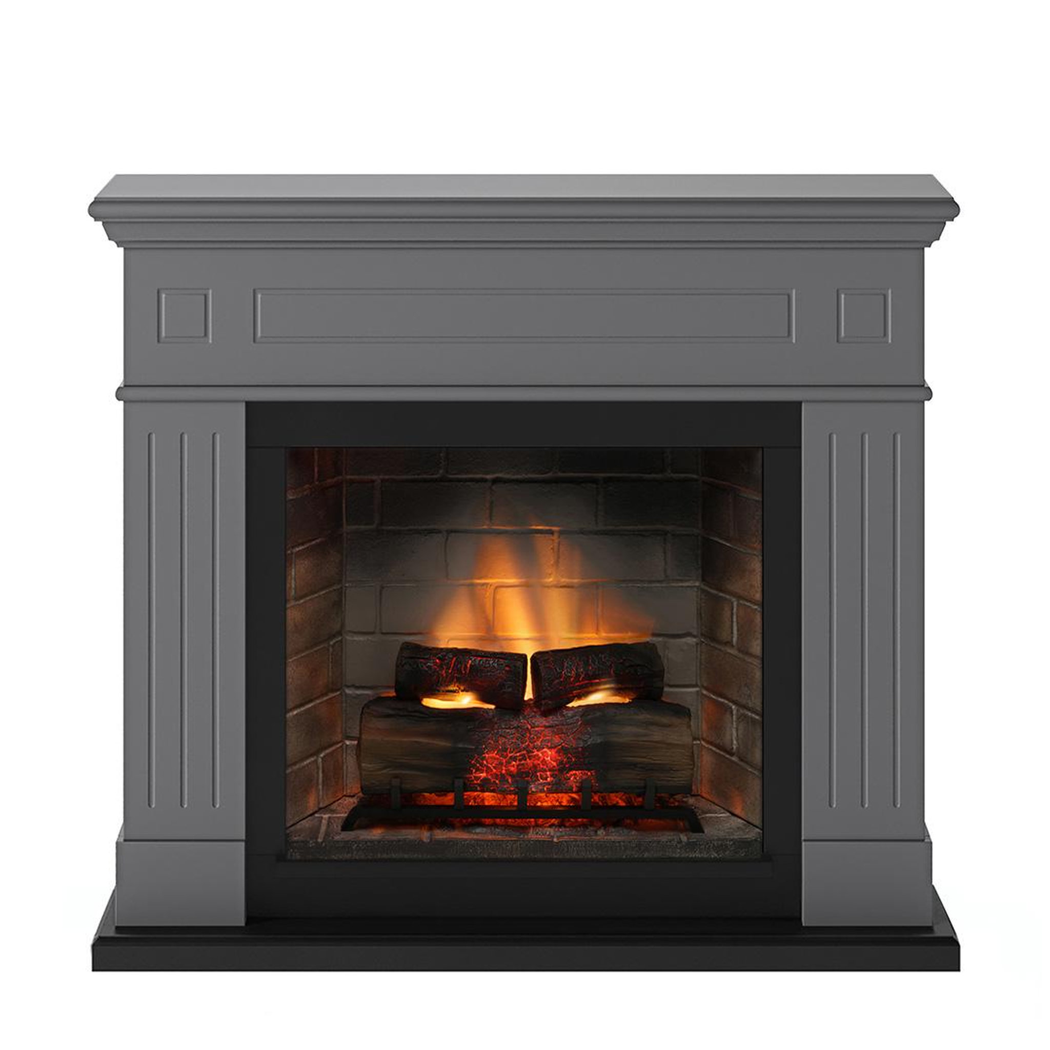 CENTRALE BRICO Cheminée électrique connectée 1400W - LARSEN Powerflame 2 - effets flammes 3D et crépitement - Gris
