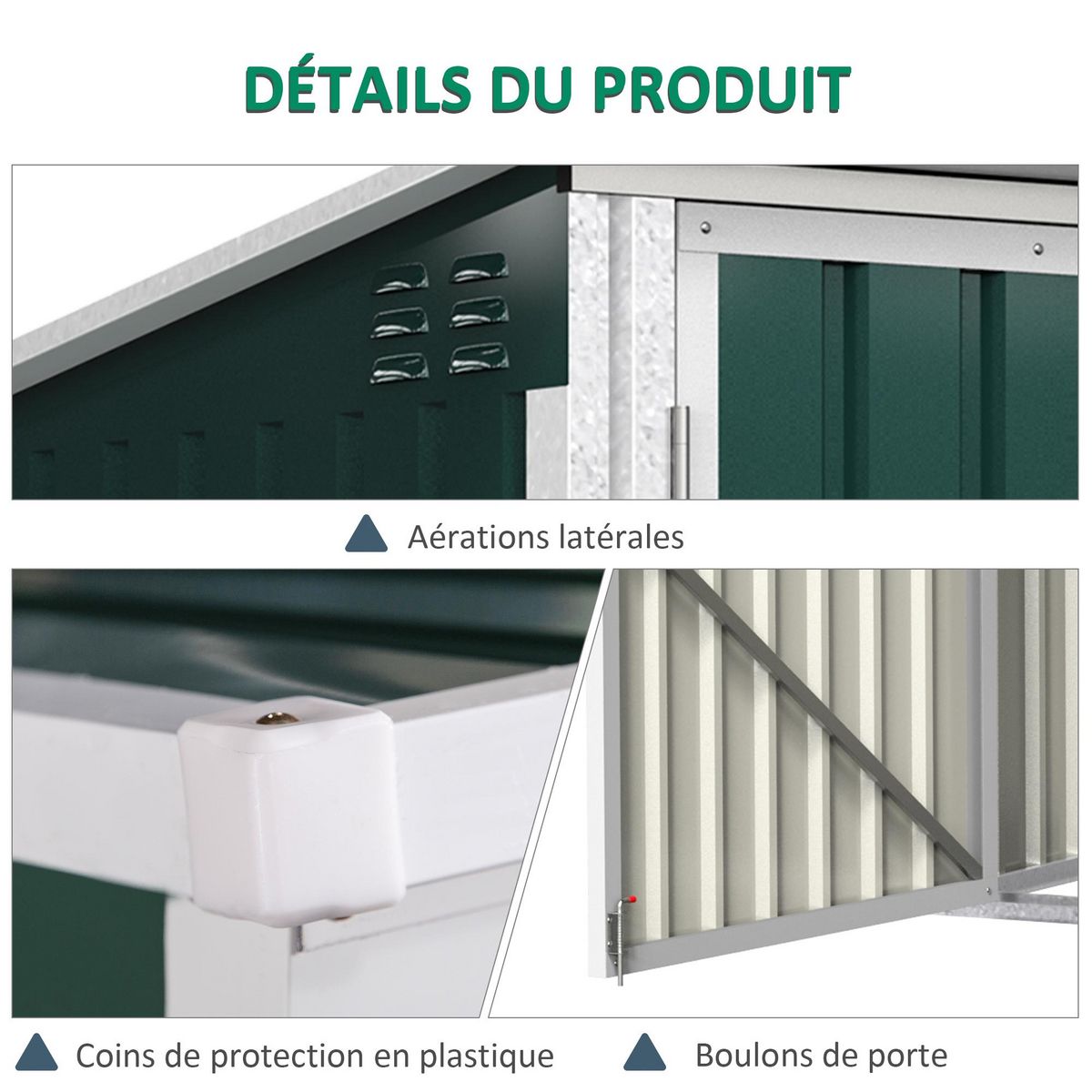 OUTSUNNY Abri de poubelle jardin - cache poubelle - 2 portes verrouillables, toit ouvrant - tôle d'acier blanc vert