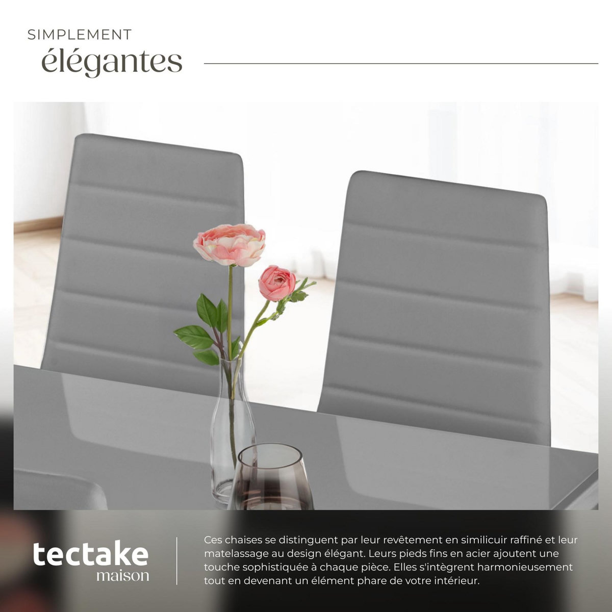 tectake Ensemble de chaises de salle à manger rembourrées avec revêtement aspect cuir gris Lot de 8