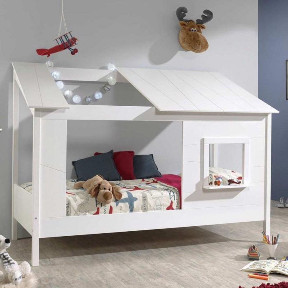 Paris Prix Pack - Lit Cabane Enfant & Sommier  Housebed II  90x200cm Blanc