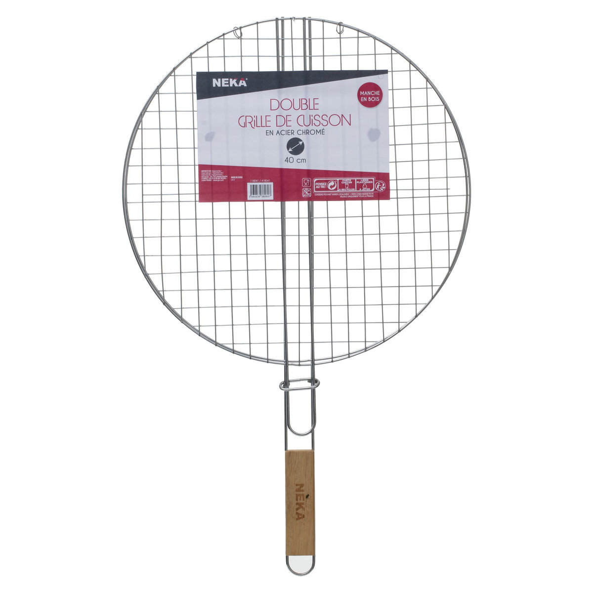 Grille BBQ ronde chrome acier et bois 40 cm  