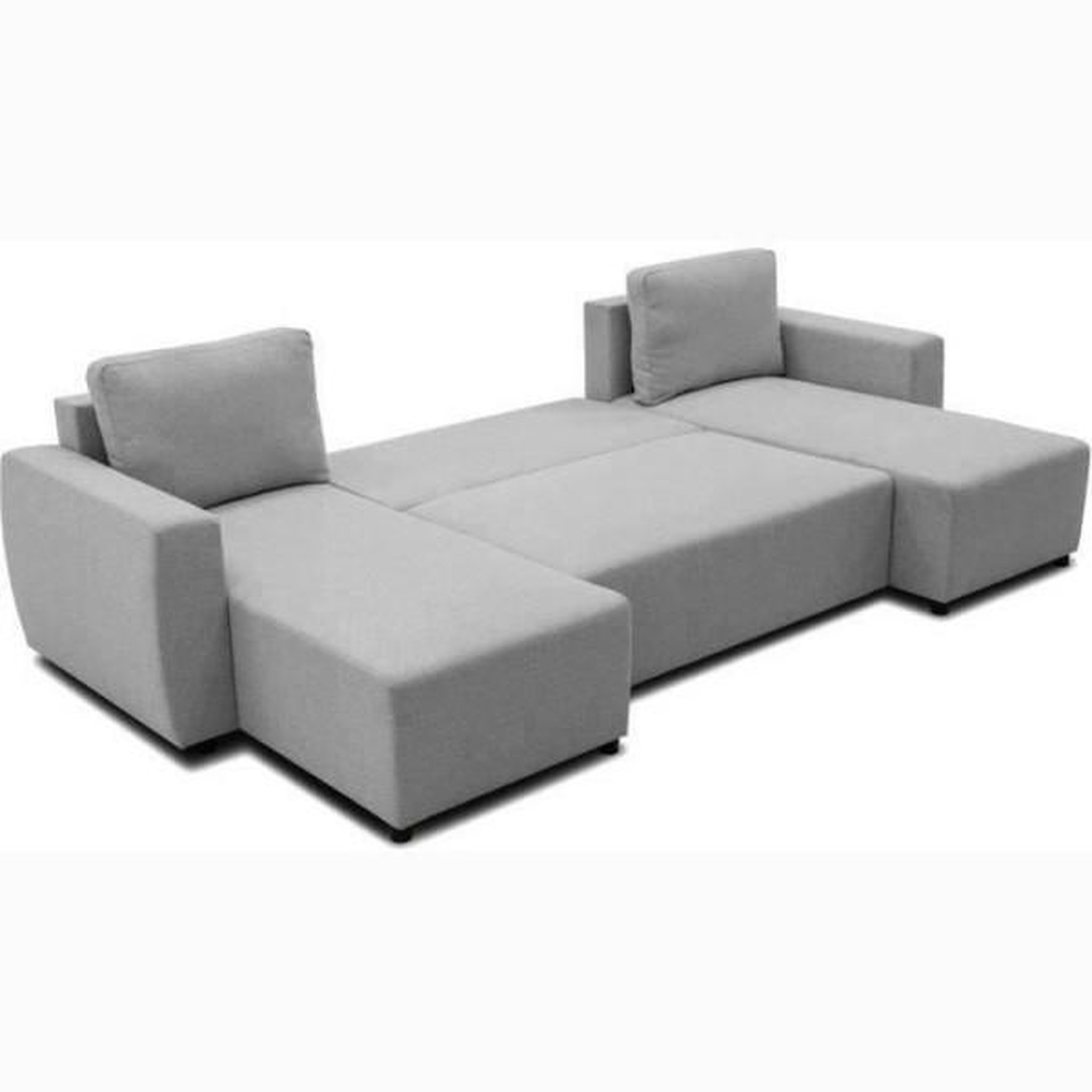 Voir la diapositive 4 : MARKET24 Canapé d'angle convertible panoramique PHARELL 5/6 places - Tissu souris - Coffre de rangement - L297 x P155 x H85 cm