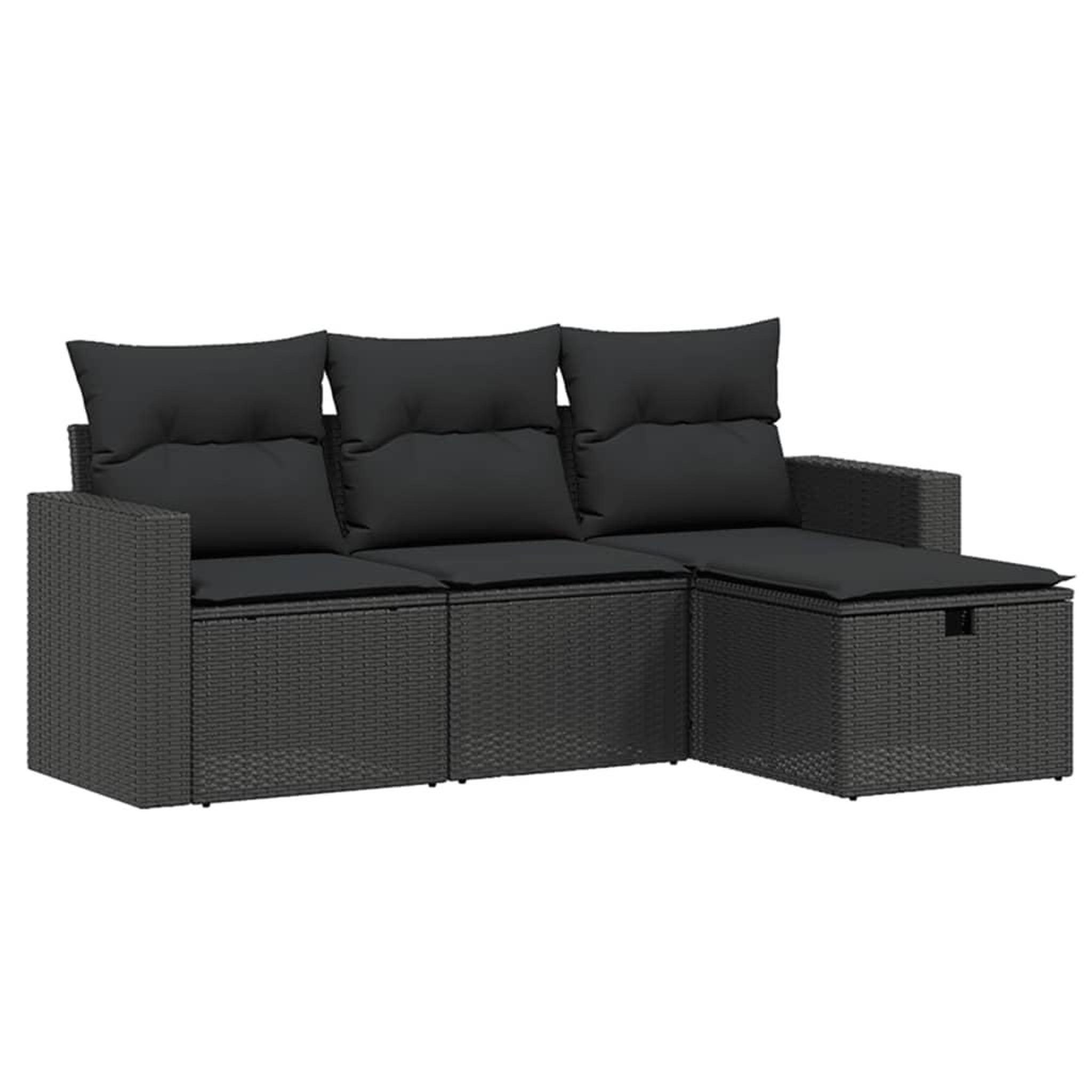 Voir la diapositive 2 : VIDAXL Salon de jardin 4 pcs avec coussins noir resine tressee
