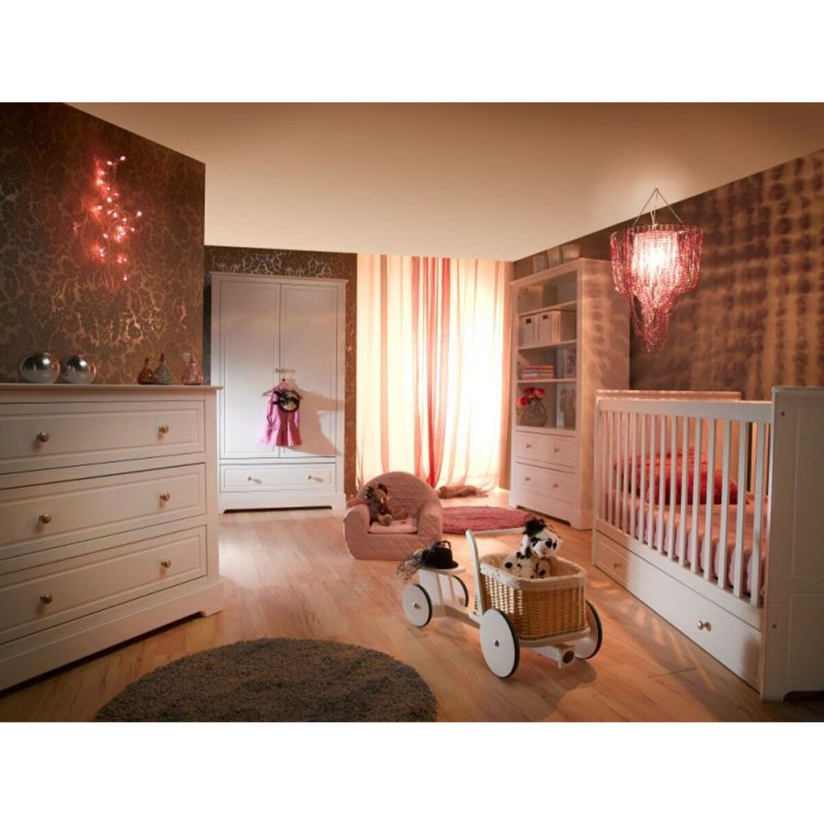 BELLAMY Chambre complète lit bébé 60x120 commode à langer et armoire 2 portes Marylou - Blanc