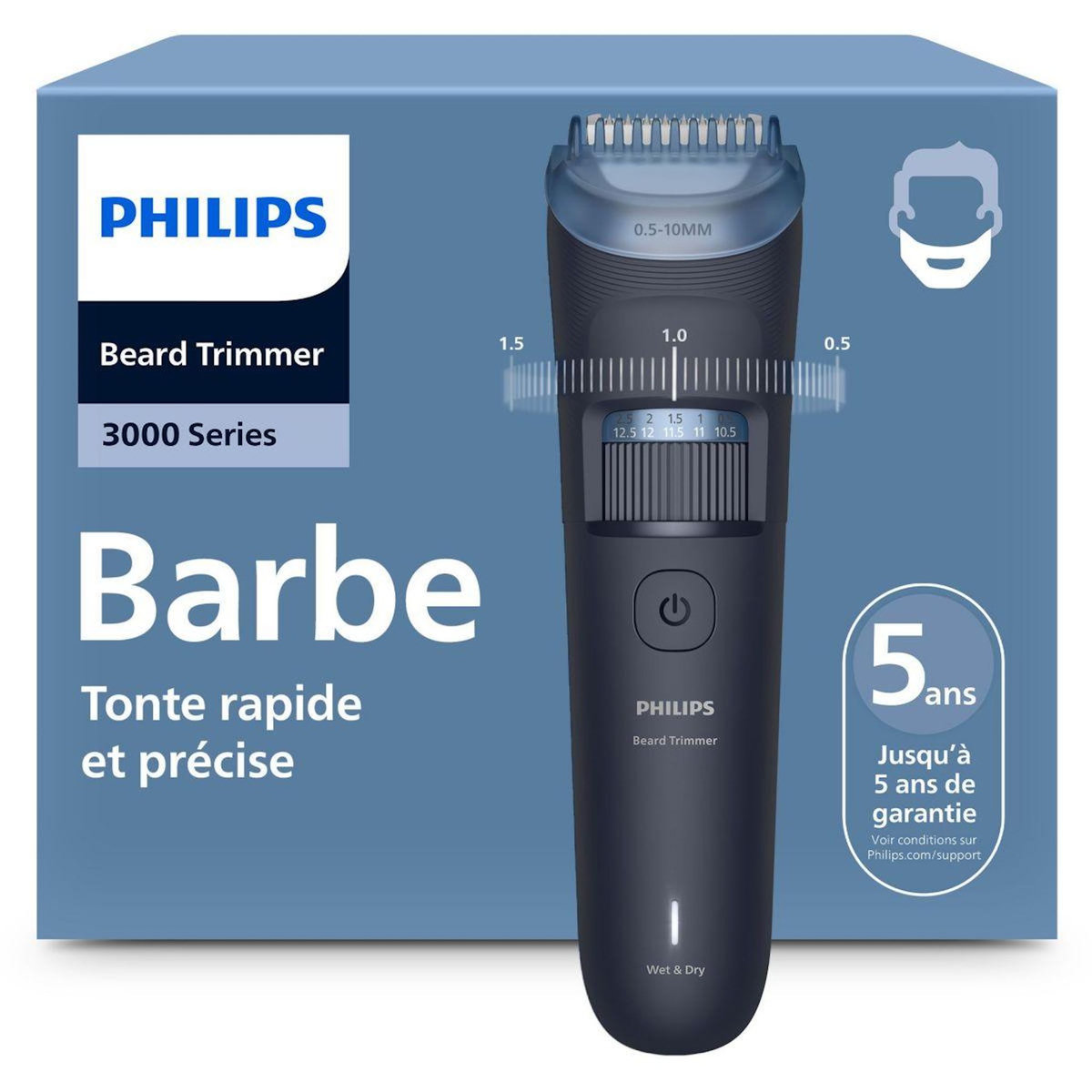 Philips Tondeuse barbe BT3665/15 Series 3000, 40 hauteurs de coupe, précision 0,5 mm, autonomie 80 mn