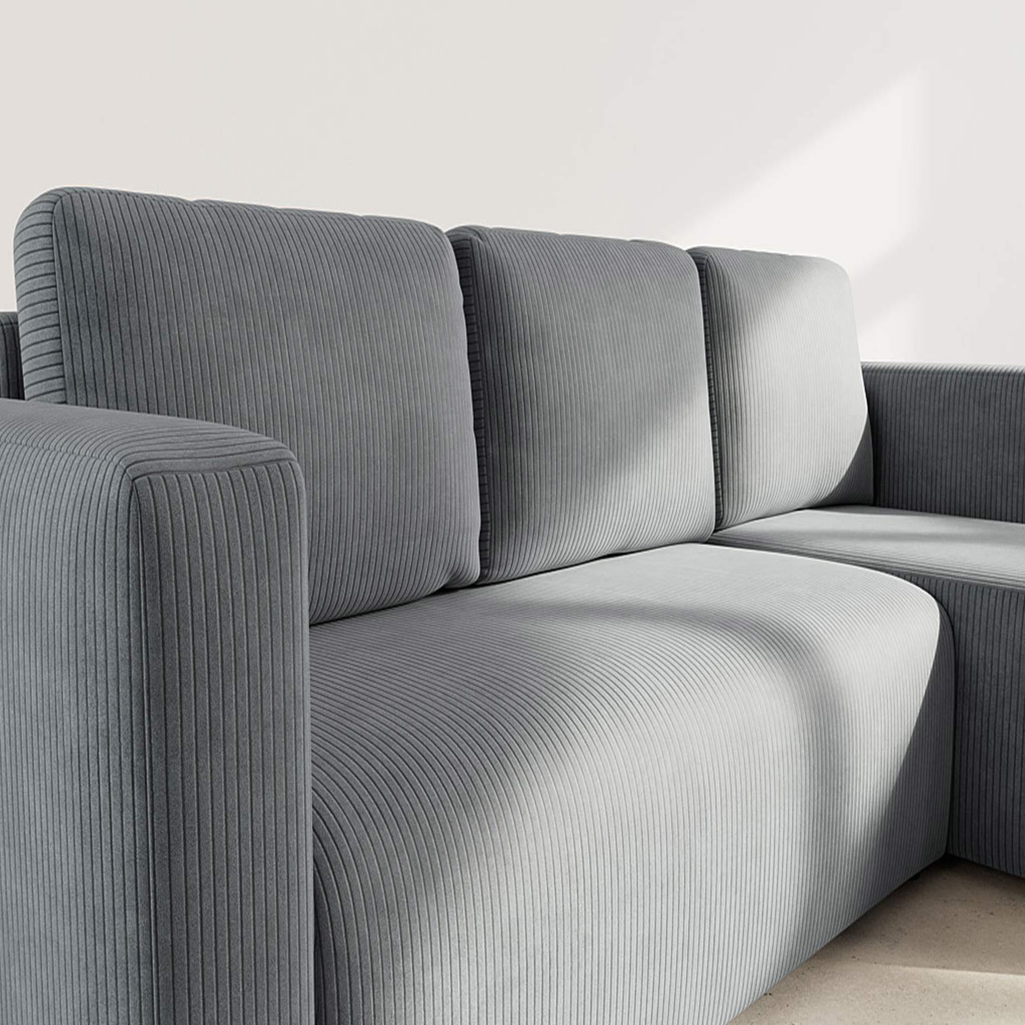 Voir la diapositive 4 : BEST MOBILIER Canopy - canapé d'angle réversible 4 places convertible avec coffre en velours côtelé