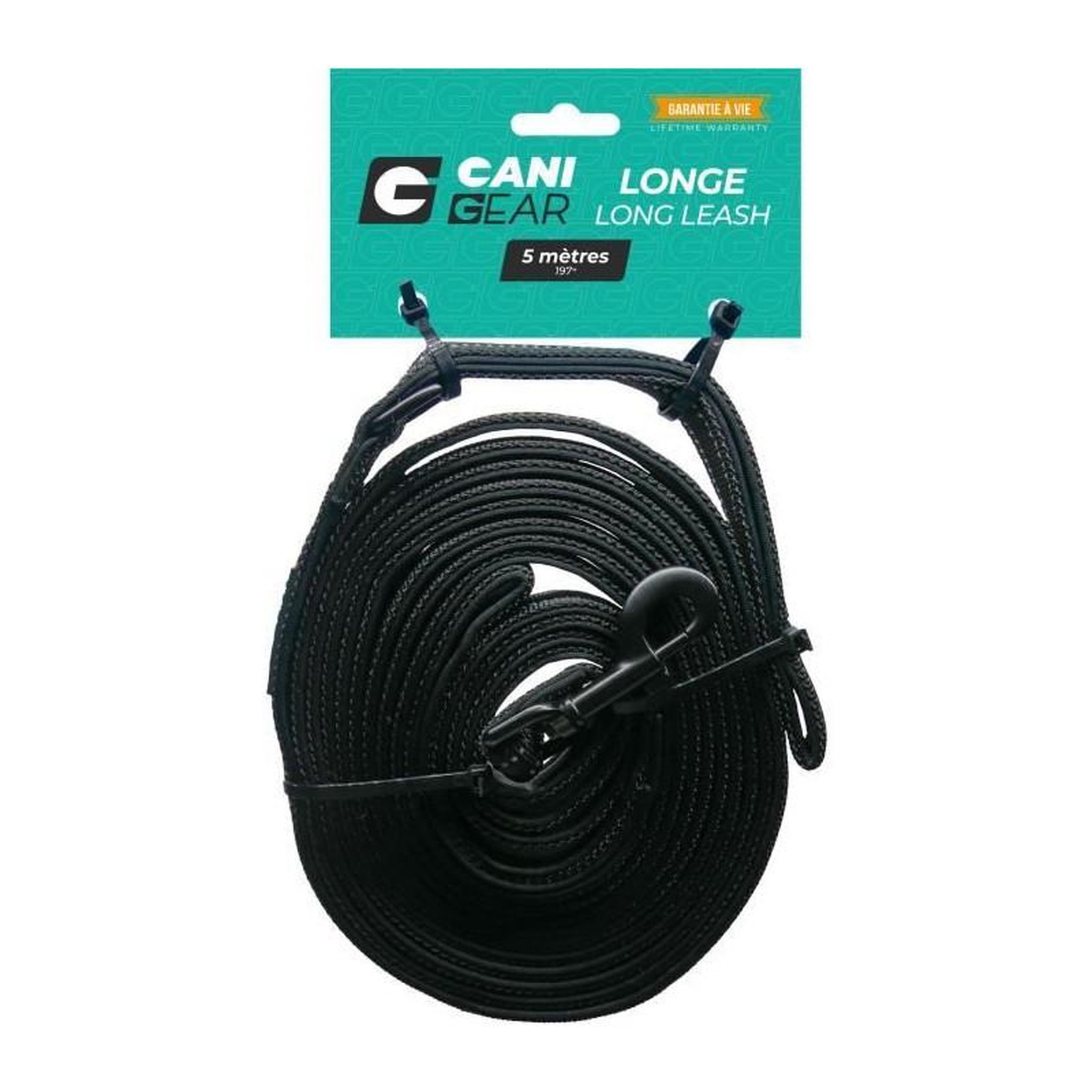 Longe pour chien - CANI GEAR - 5 m - Néoprene souple avec poignée - Noir