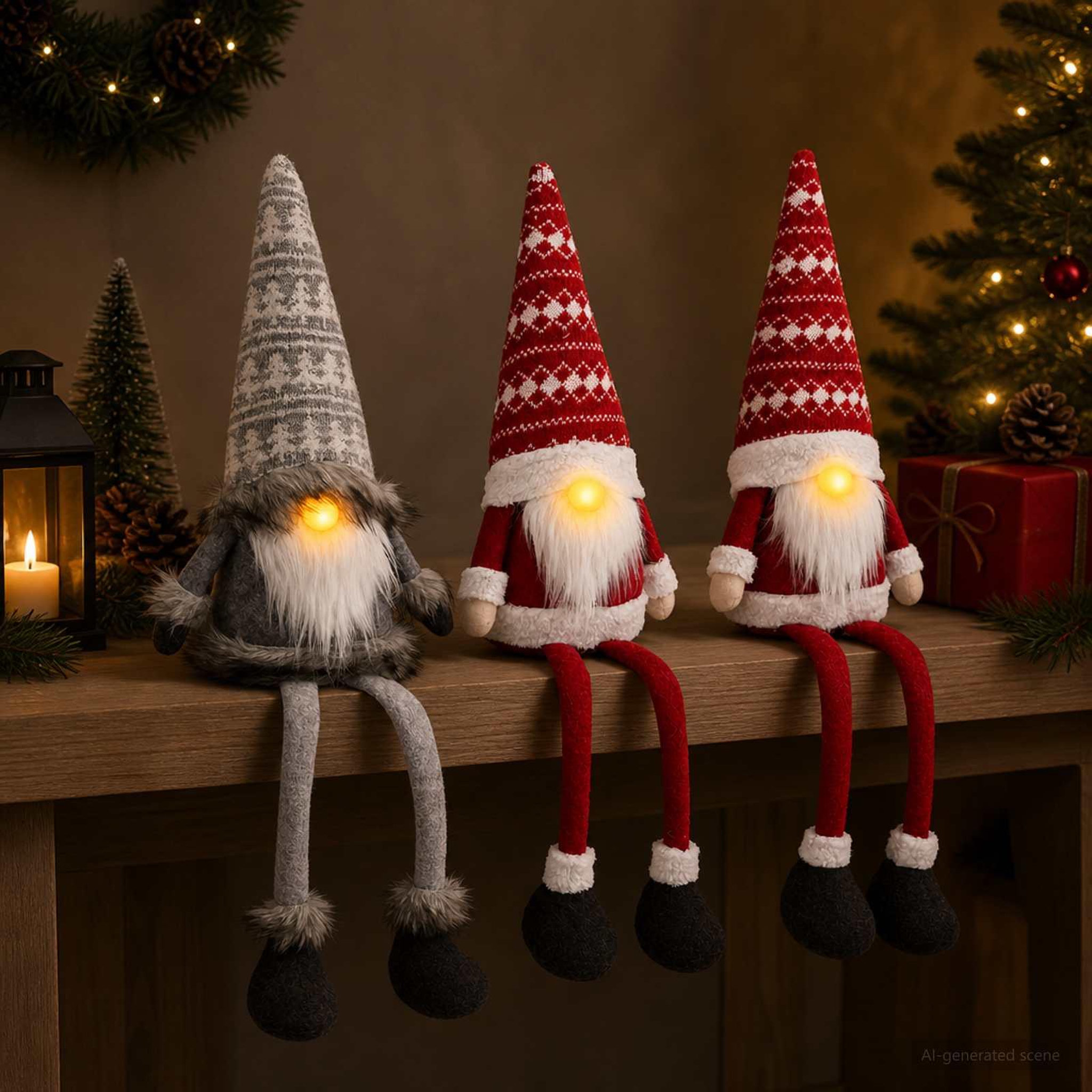 Voir la diapositive 4 : VIDAXL Lot de gnomes de Noël assis avec eclairage LED 3 pc