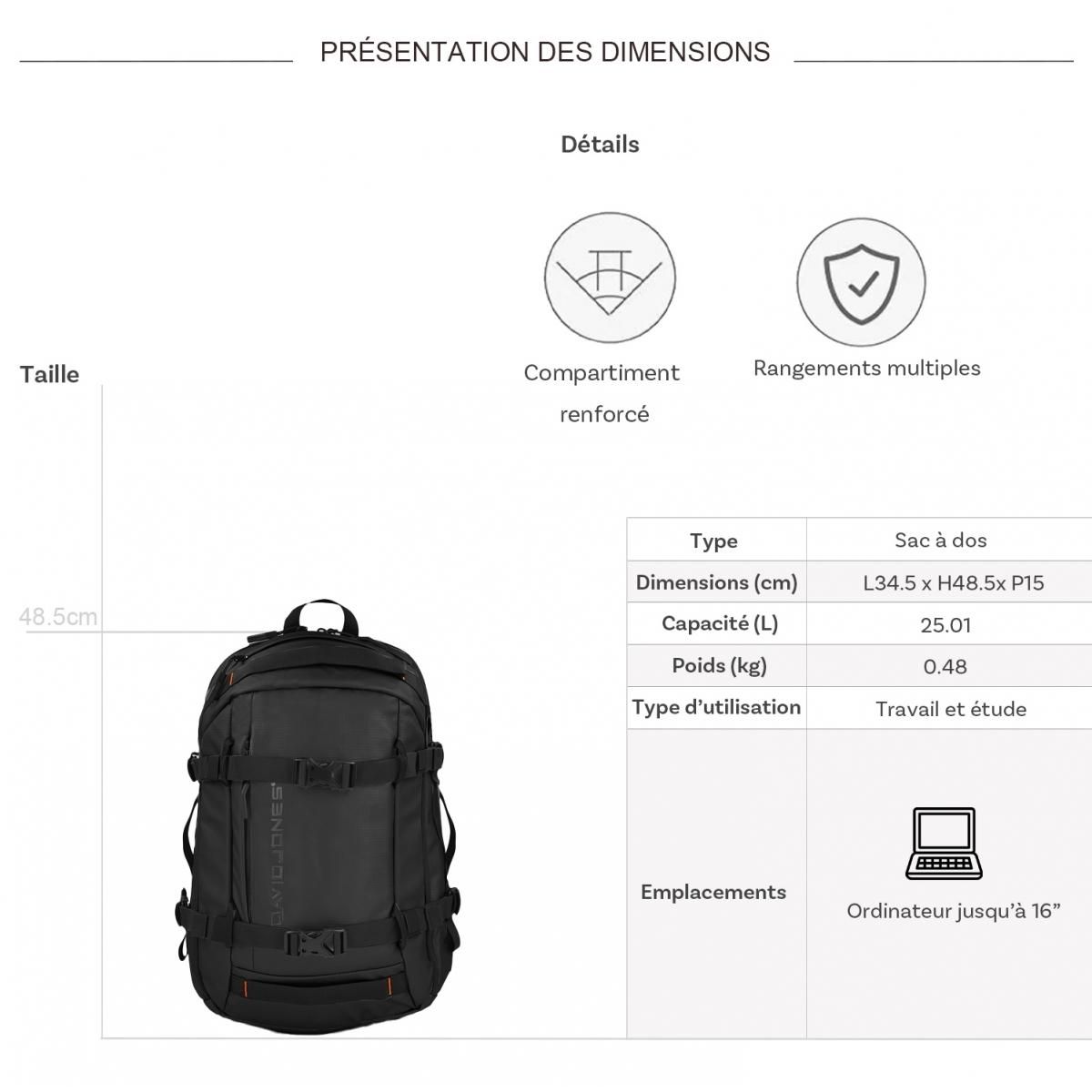 David Jones Sac à dos porte ordinateur 16''