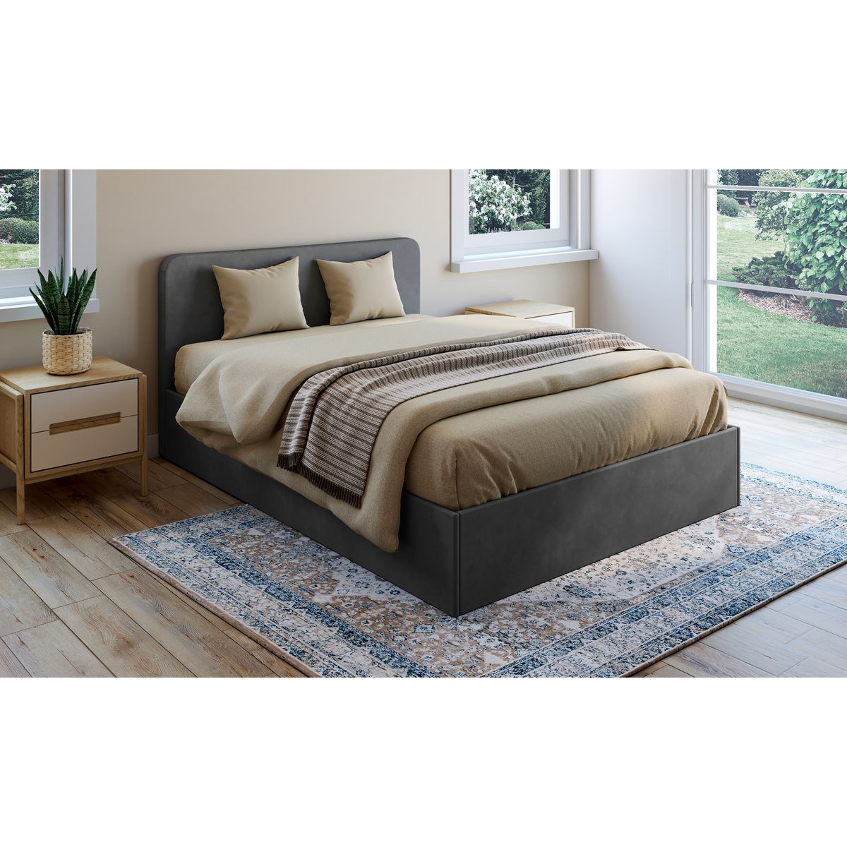 Lit coffre velours avec sommier relevable 140x190 cm AMBRE