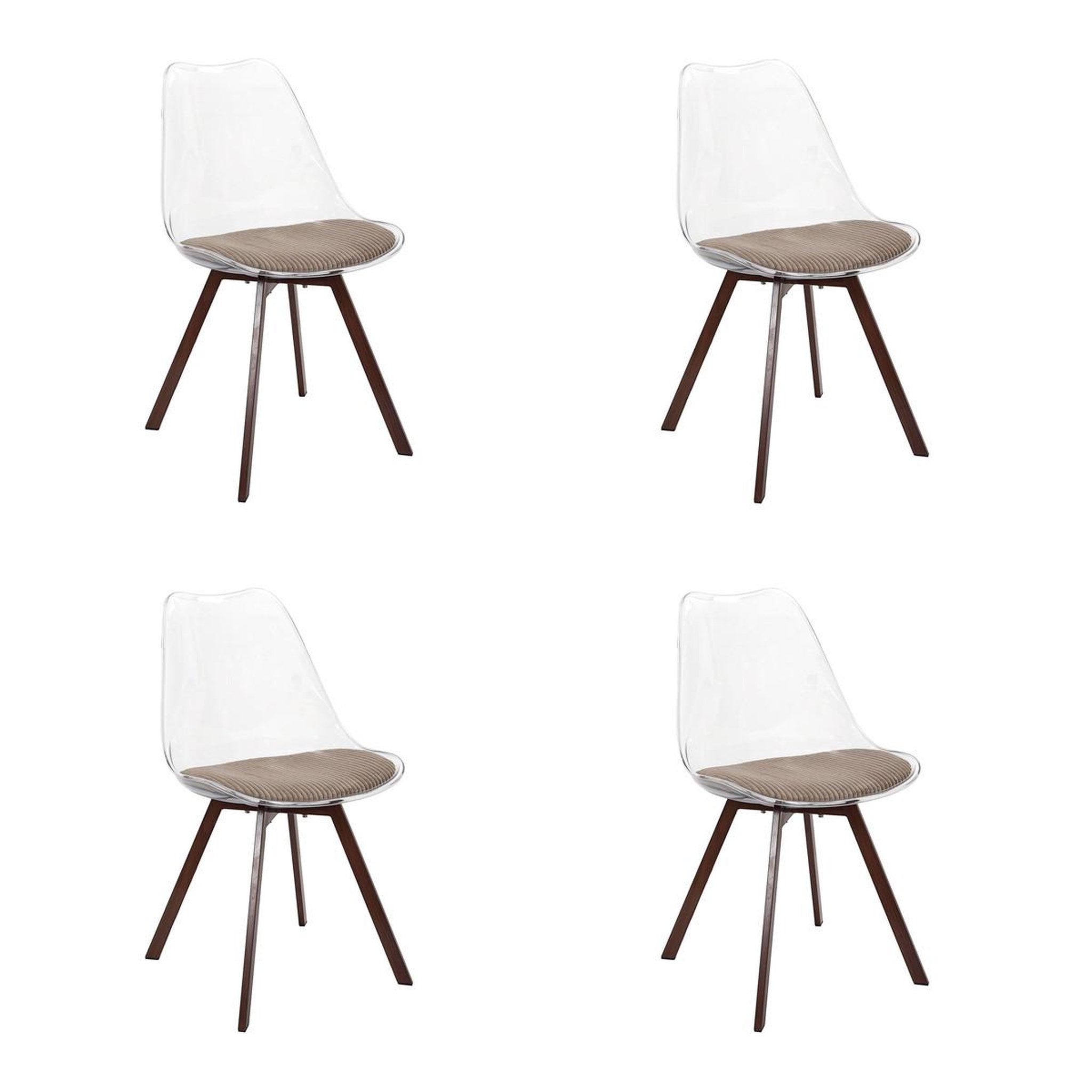 The Home Deco Factory Lot de 4 chaises coussin côtelé  scott  82cm transparent & taupe