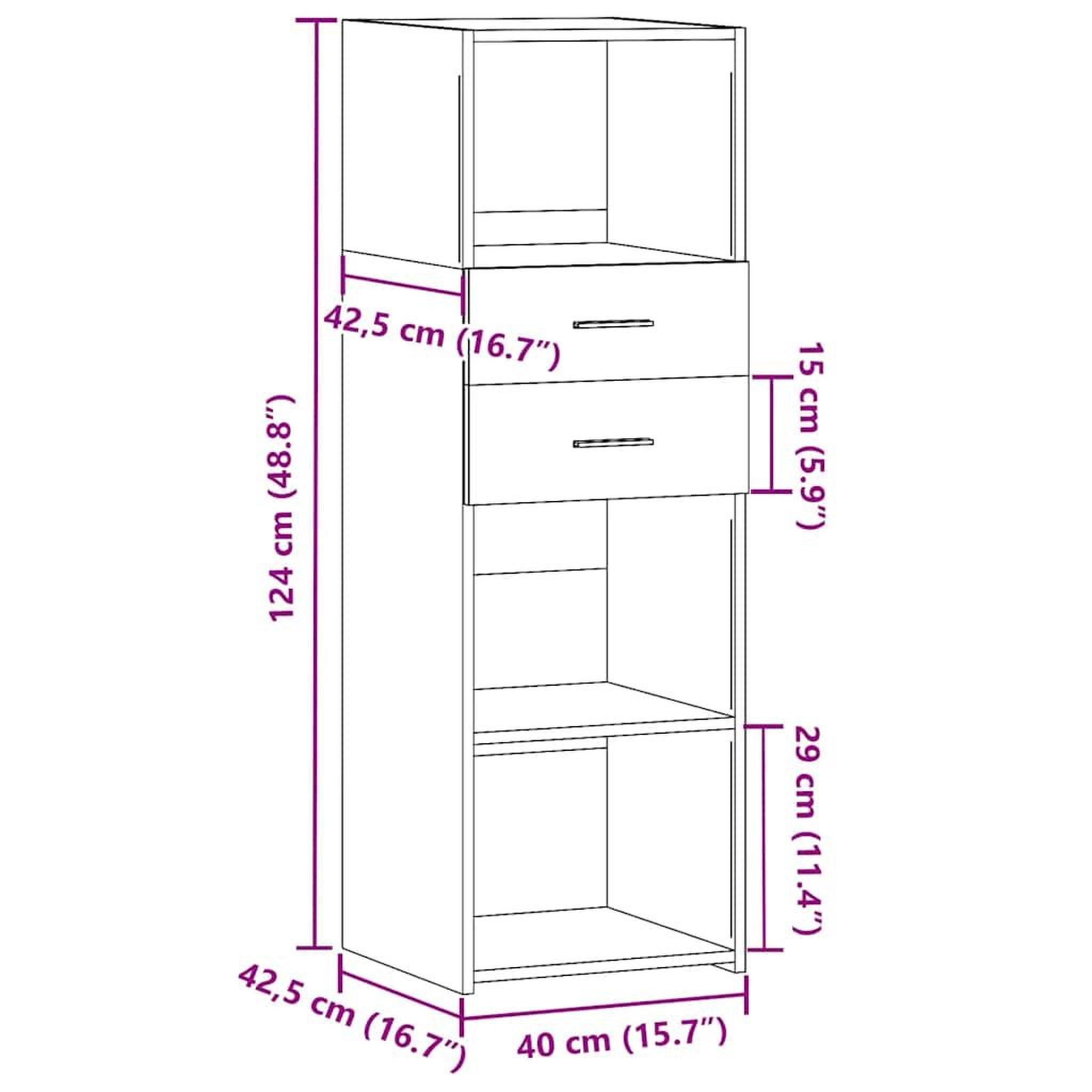 Voir la diapositive 6 : VIDAXL Buffet haut gris beton 40x42,5x124 cm bois d'ingenierie