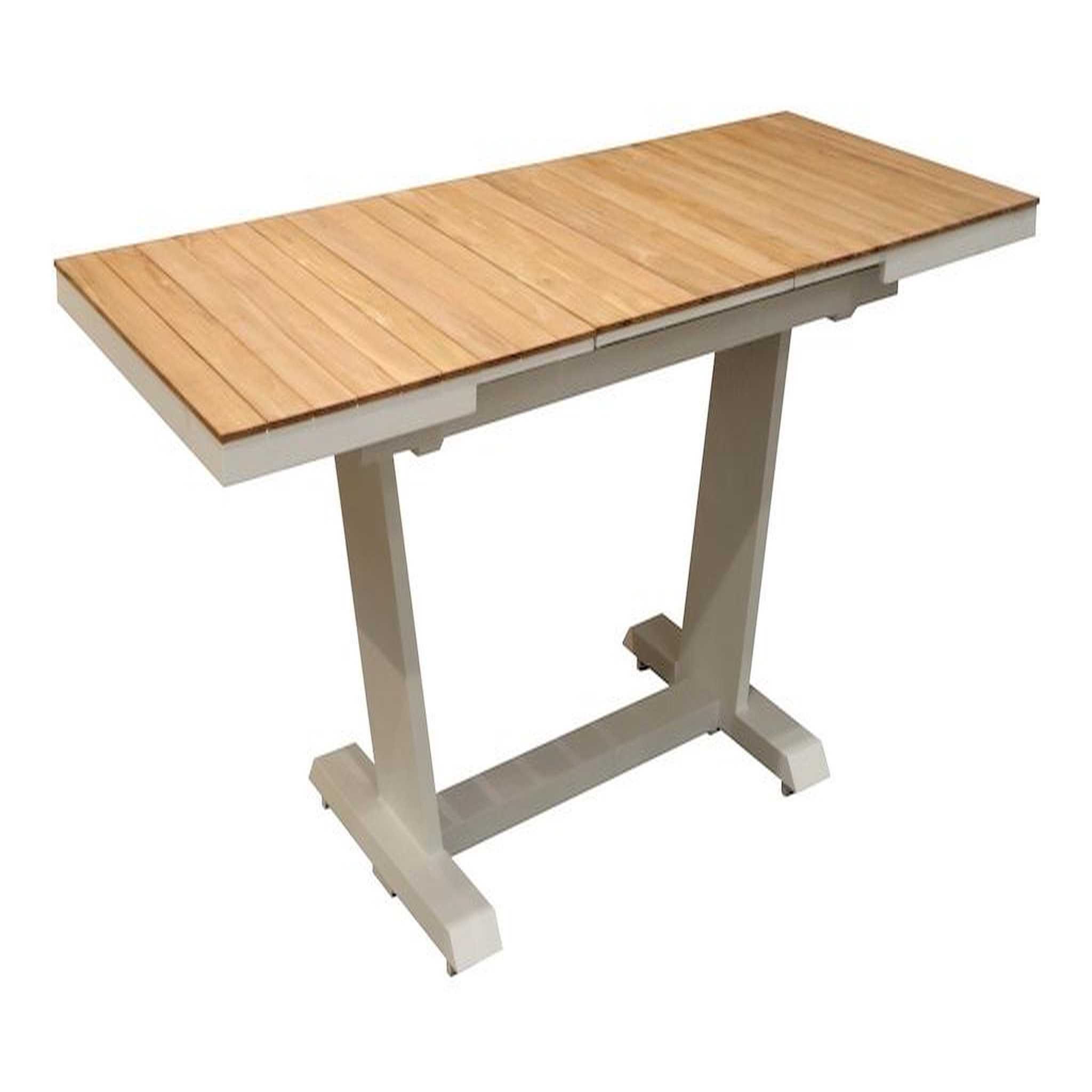 Proloisirs Table de repas extensible - AMBER - 180/240 x 100 cm - Aluminium époxy blanc / Lames teck - Allonge automatique