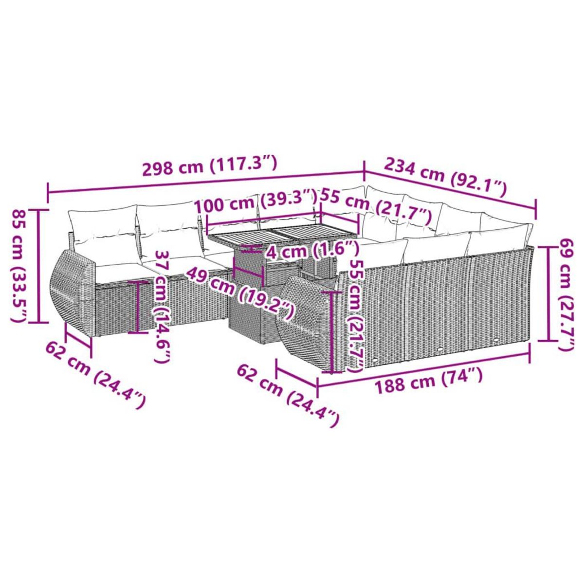 VIDAXL Salon de jardin 11 pcs avec coussins beige resine tressee