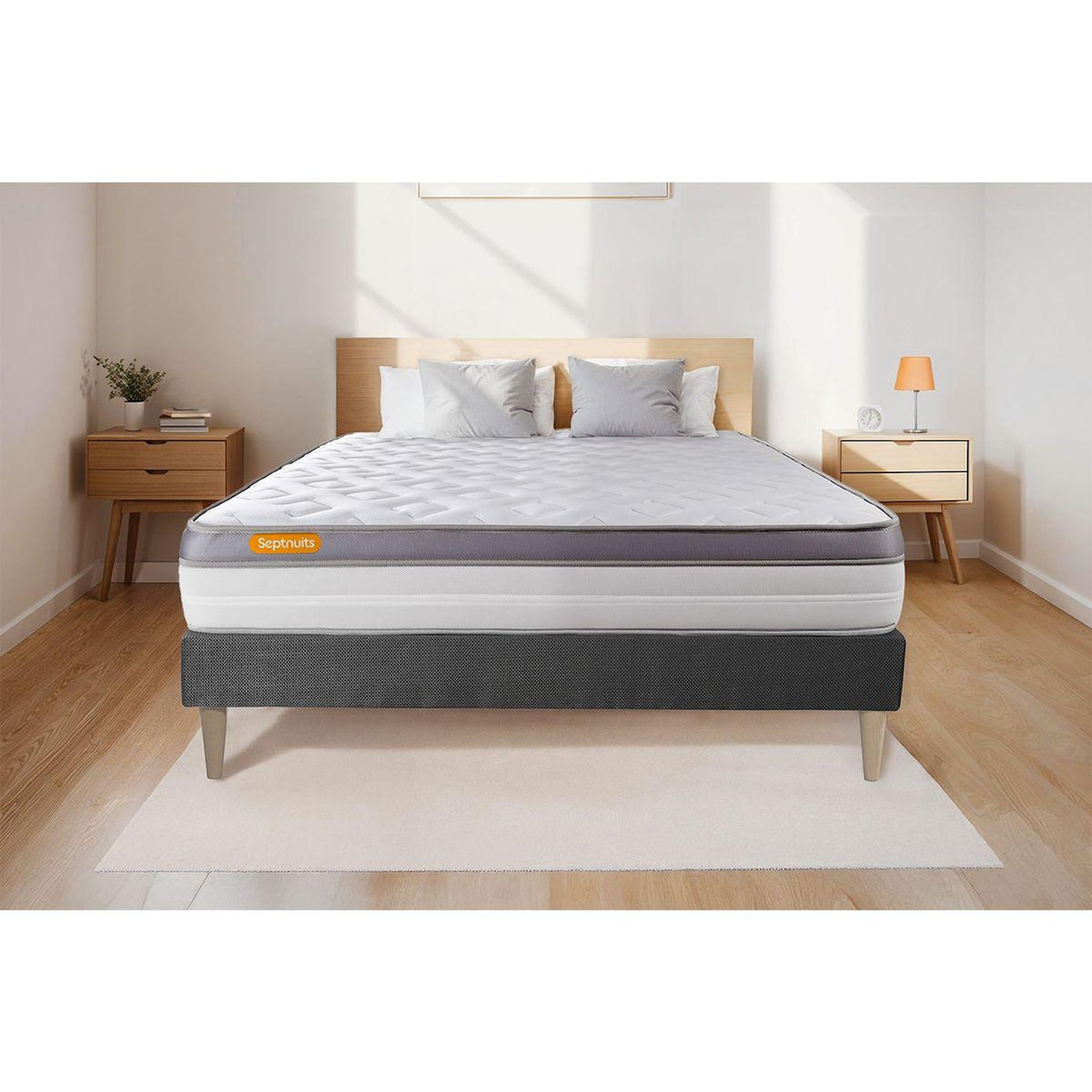 SEPTNUITS Matelas + sommier gris Memo Zen Mousse à mémoire de forme 5 zones de confort MAXI épaisseur