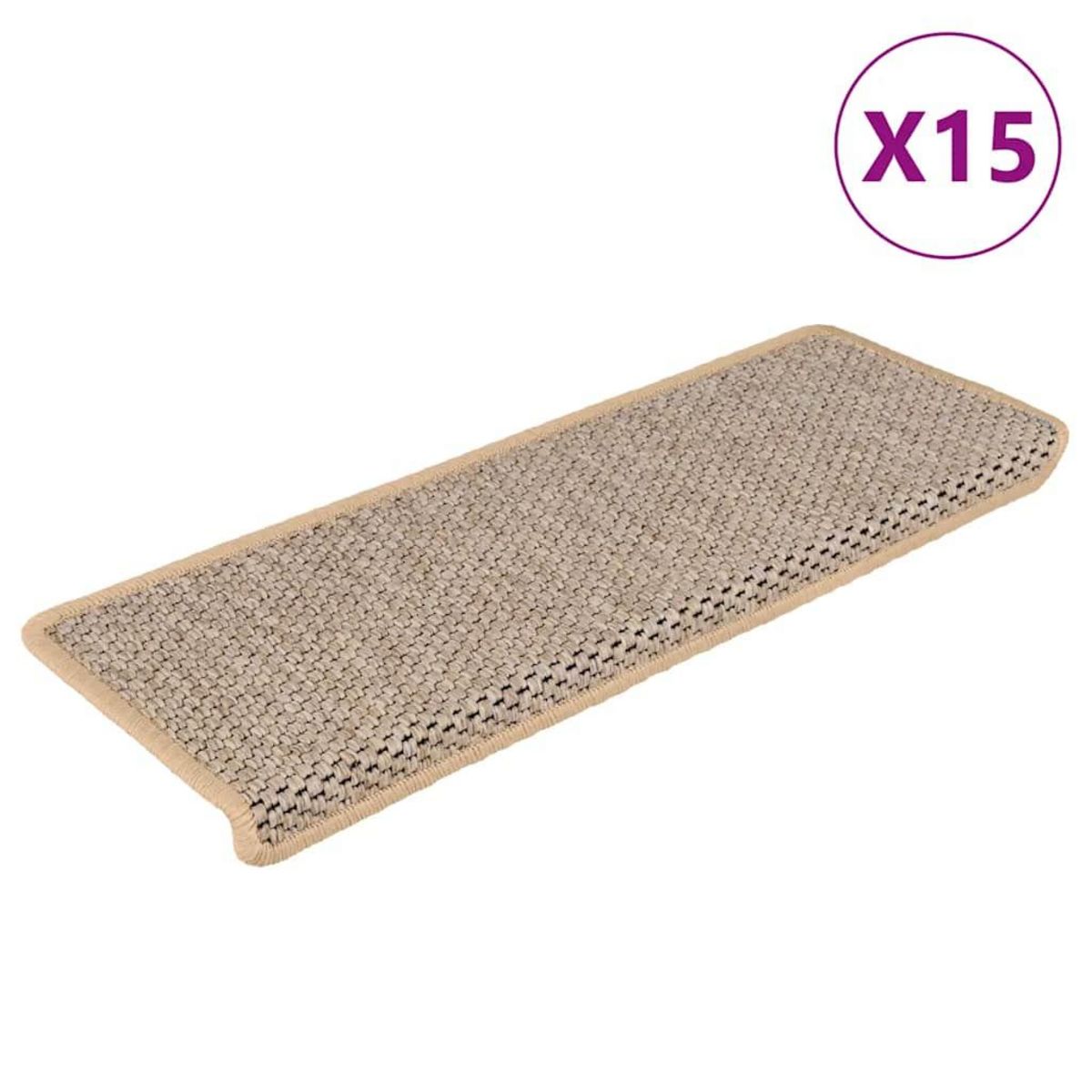 VIDAXL Tapis d'escalier autocollants 15 pcs 65x21x4 cm Beige clair