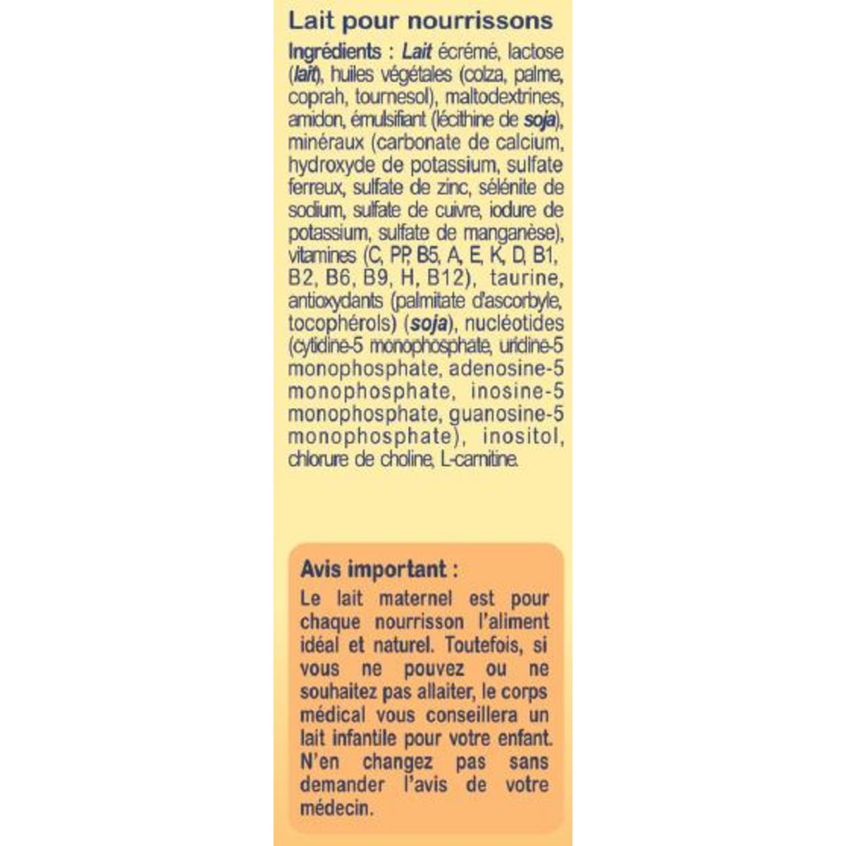 MILUMEL LEMIEL Lait infantile 1er âge - Dès la naissance Standard Poudre 900g