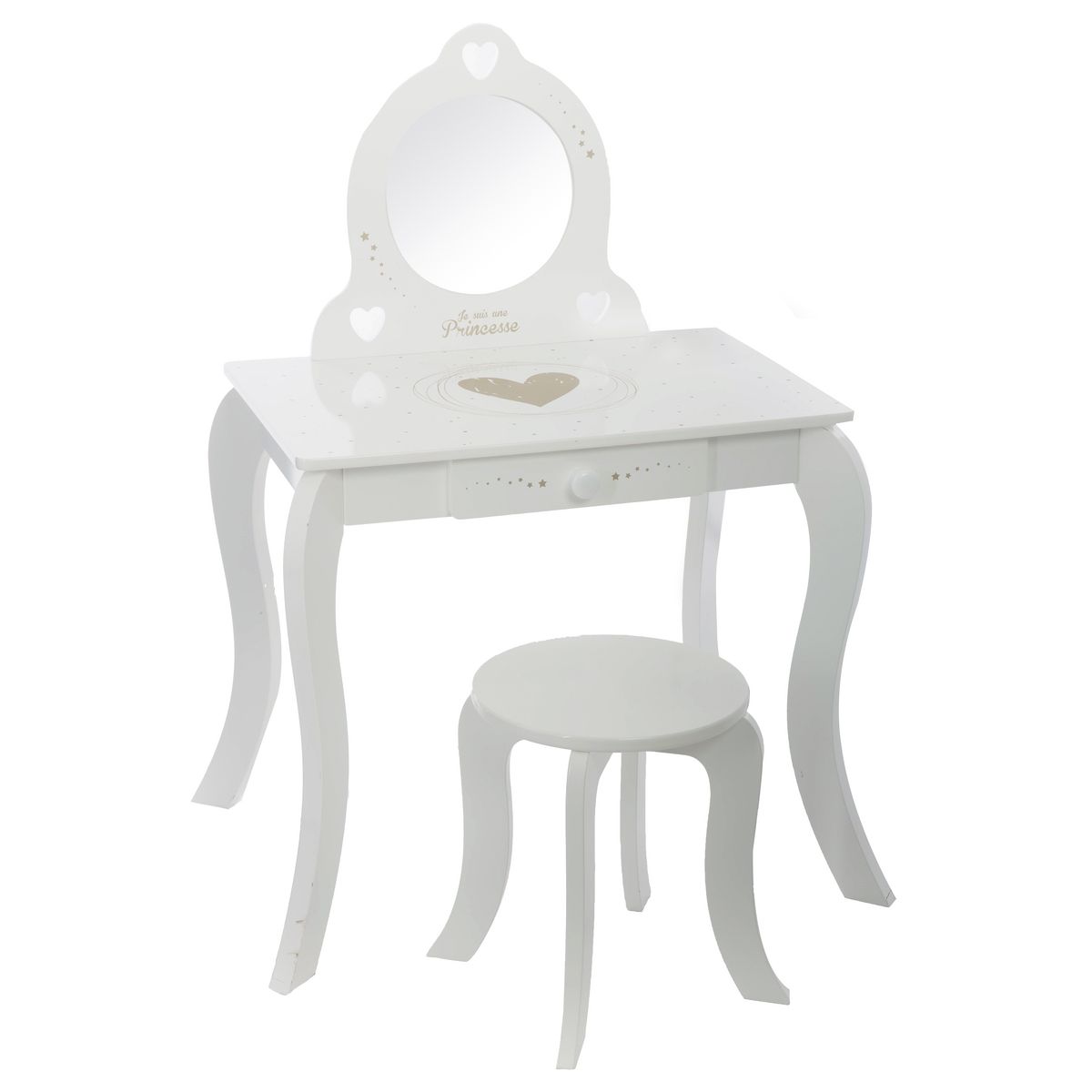ATMOSPHERA Coiffeuse enfant 1 tiroir  avec miroir et tabouret JASMINE