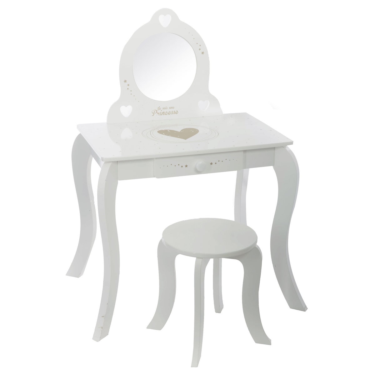 ATMOSPHERA Coiffeuse enfant 1 tiroir  avec miroir et tabouret JASMINE