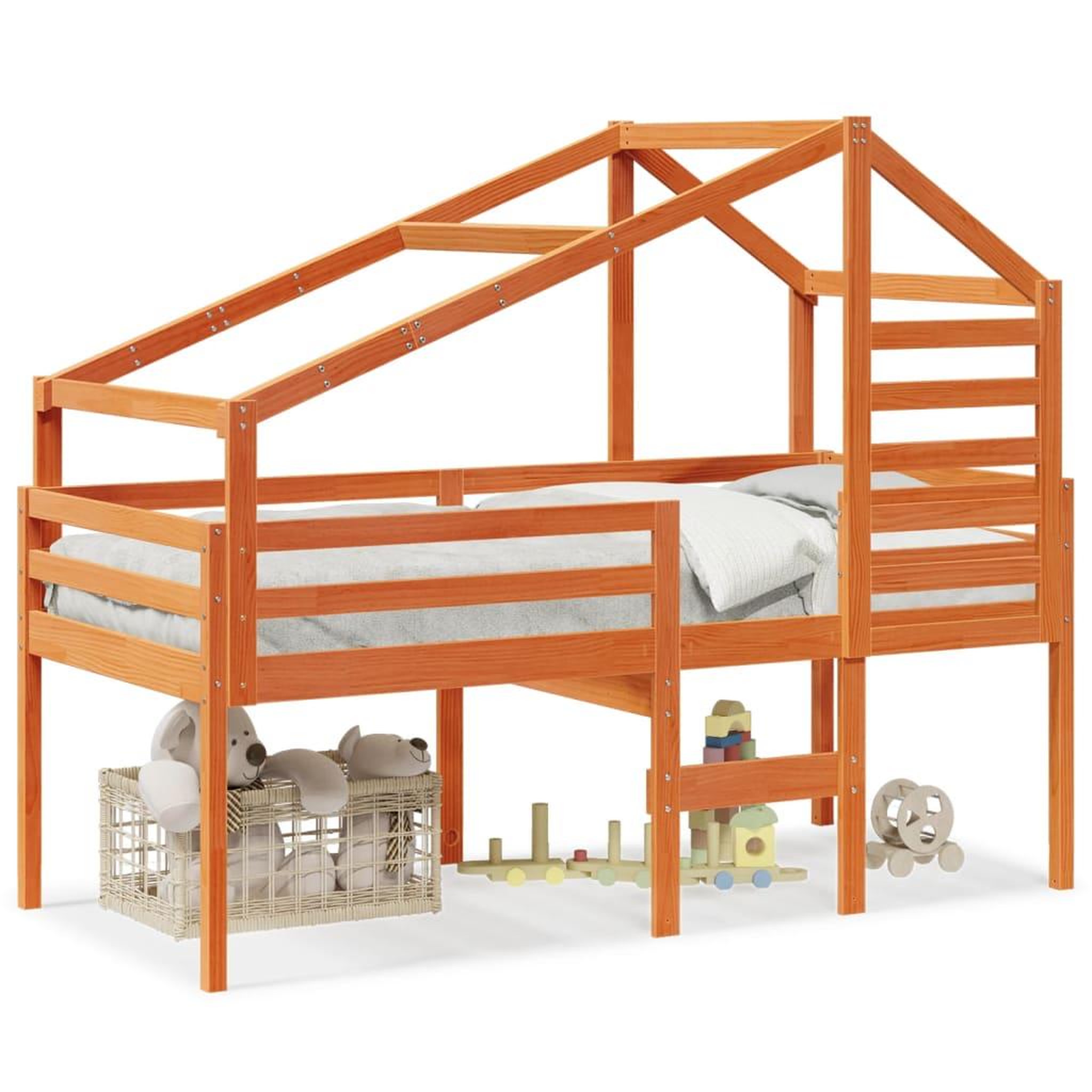Voir la diapositive 2 : VIDAXL Lit haut sans matelas cire marron 80x200 cm bois de pin massif
