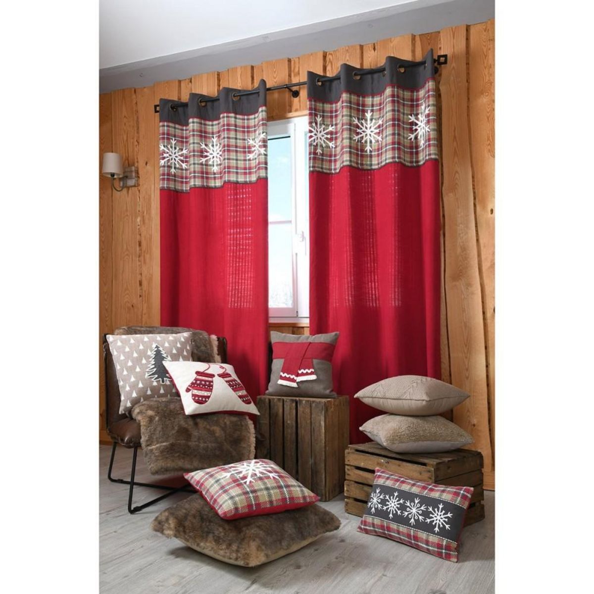 STOF Rideau à œillets 140x260 cm Megève rouge coton