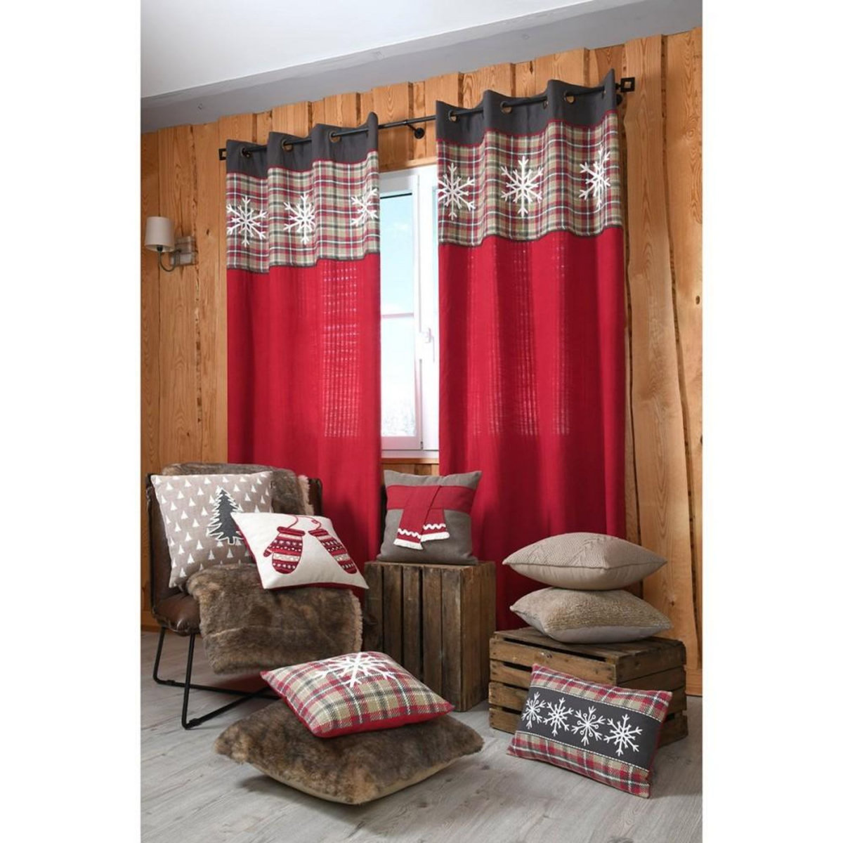 STOF Rideau à œillets 140x260 cm Megève rouge coton