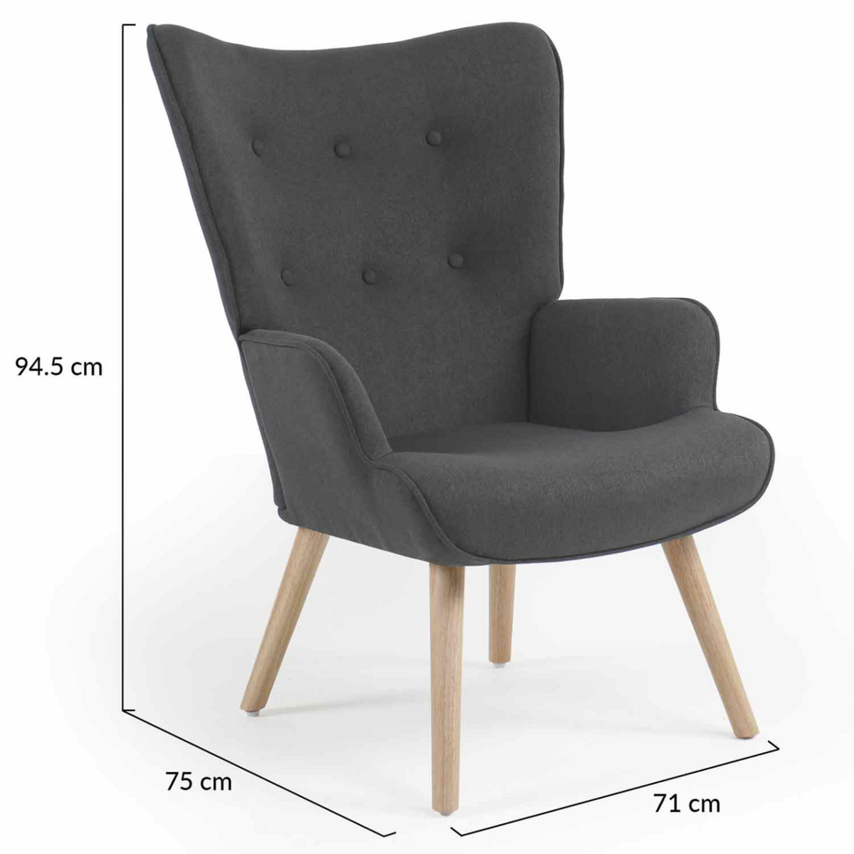 ID MARKET Fauteuil scandinave IVAR en tissu gris anthracite
