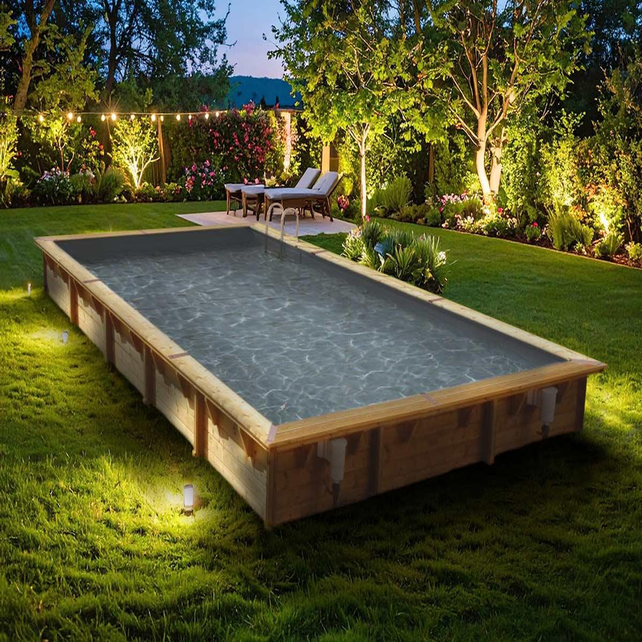 Voir la diapositive 4 : Ubbink Piscine bois Linéa 8,00 x 5,00 x 1,40 m - Liner gris - Ubbink