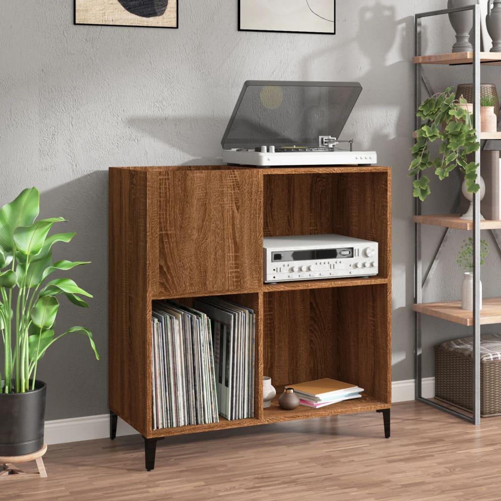 Voir la diapositive 1 : VIDAXL Armoire a disques chene marron 84,5x38x89 cm bois d'ingenierie