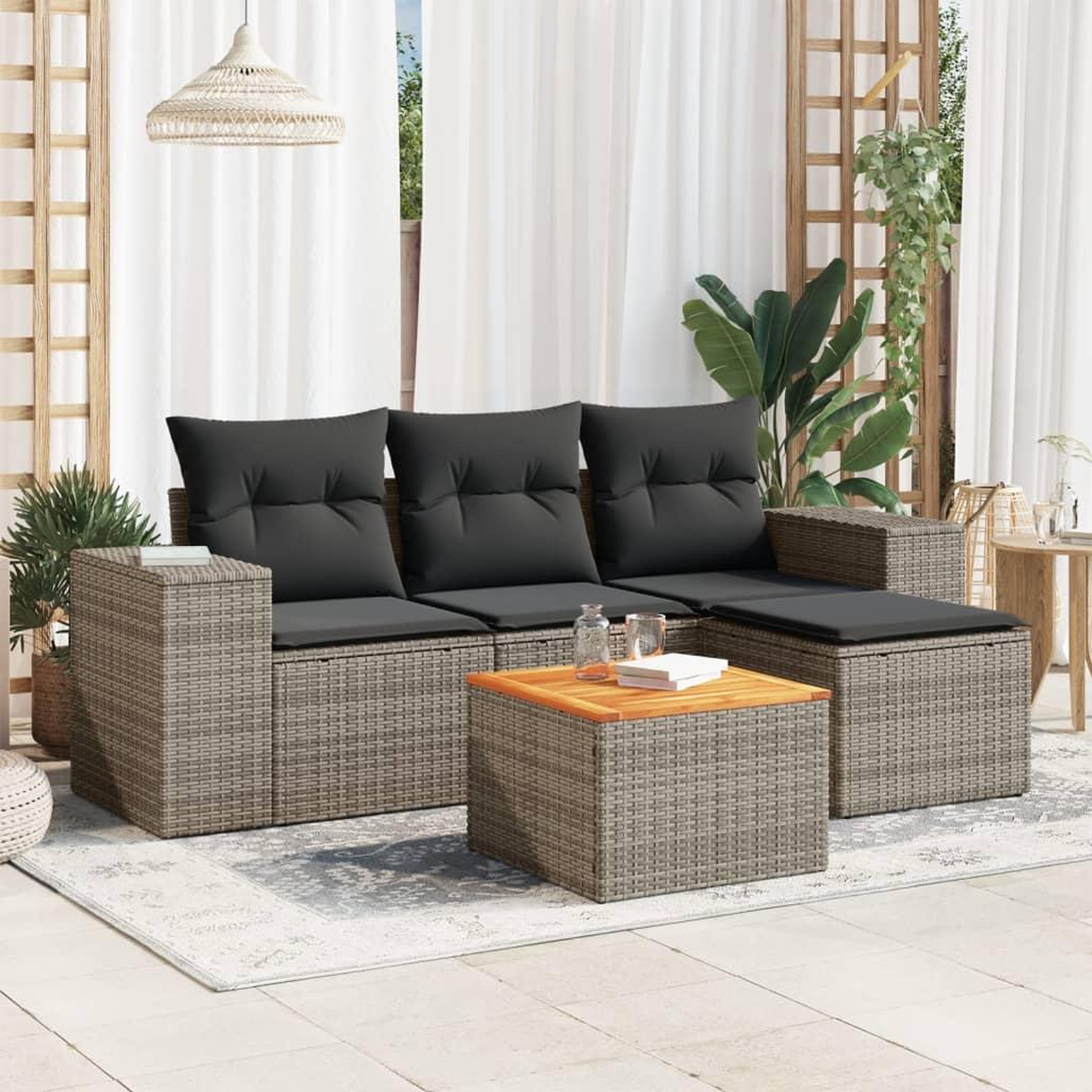 VIDAXL Salon de jardin 5 pcs avec coussins gris resine tressee
