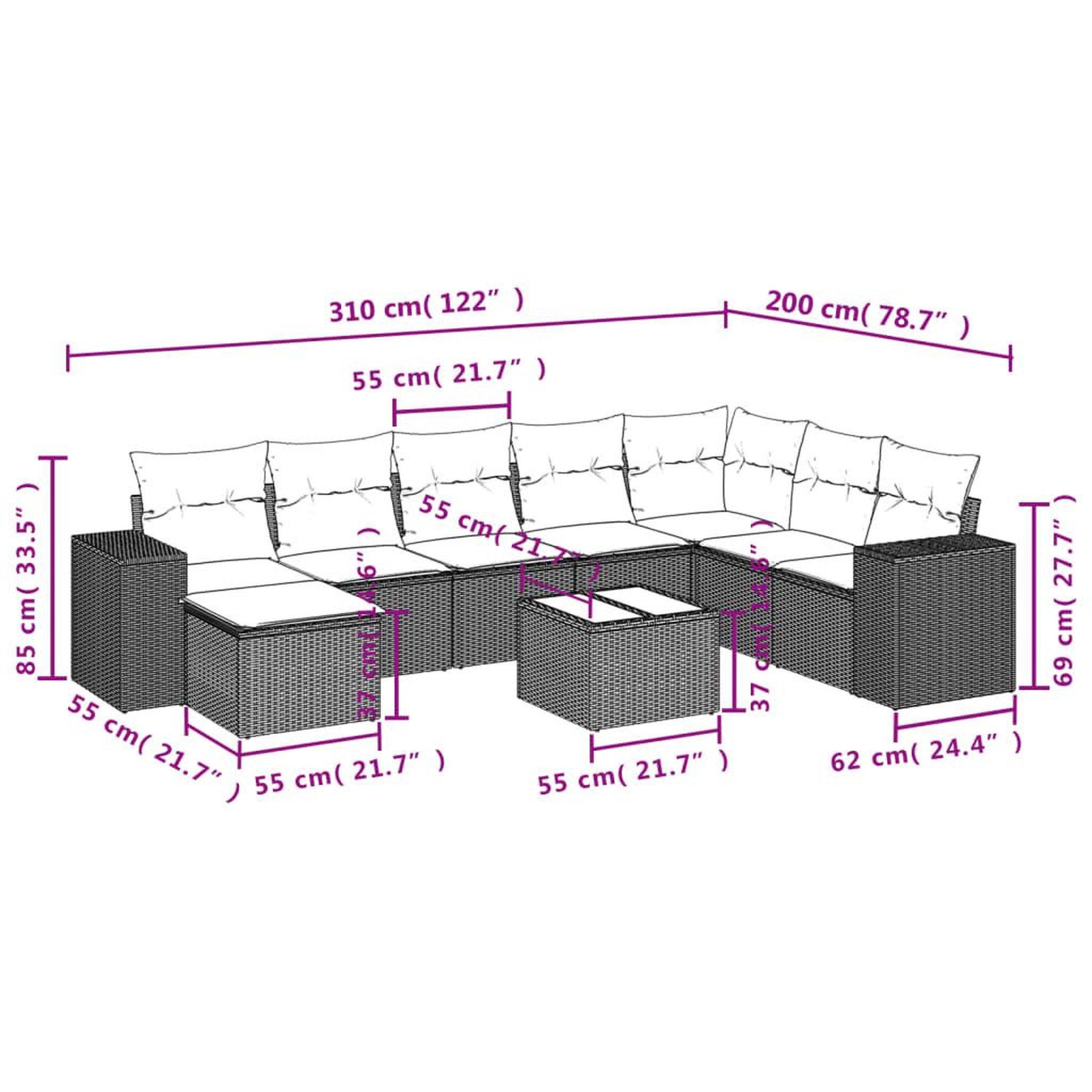 Voir la diapositive 3 : VIDAXL Salon de jardin 9 pcs avec coussins noir resine tressee
