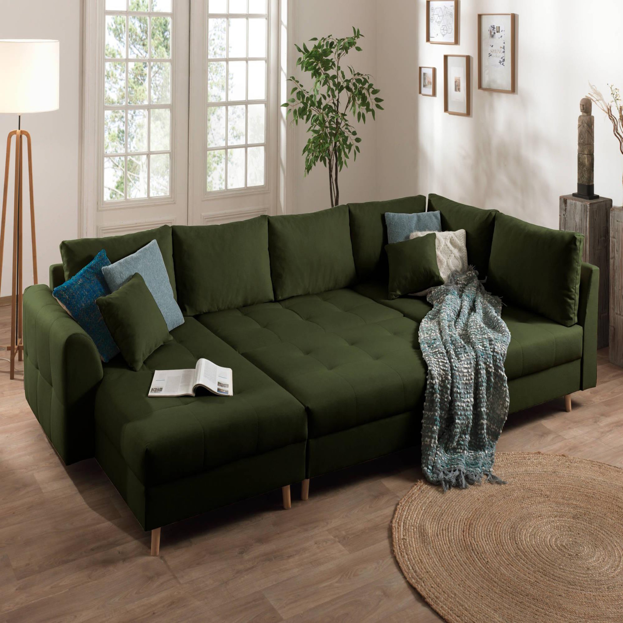 Voir la diapositive 3 : LISA DESIGN Rune - canapé panoramique - avec pouf d'appoint - 7 places - style scandinave - droit