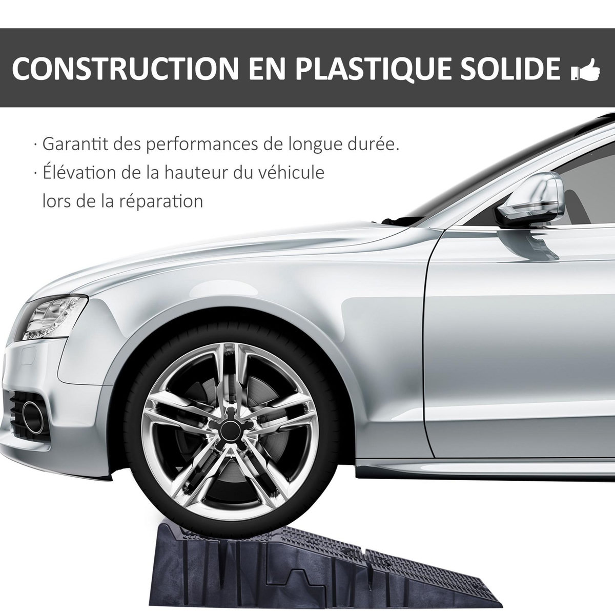 HOMCOM Rampes de levage pour voiture véhicule utilitaire caravane camping-car dim. 91L x 30l x 21H cm HDPE noir